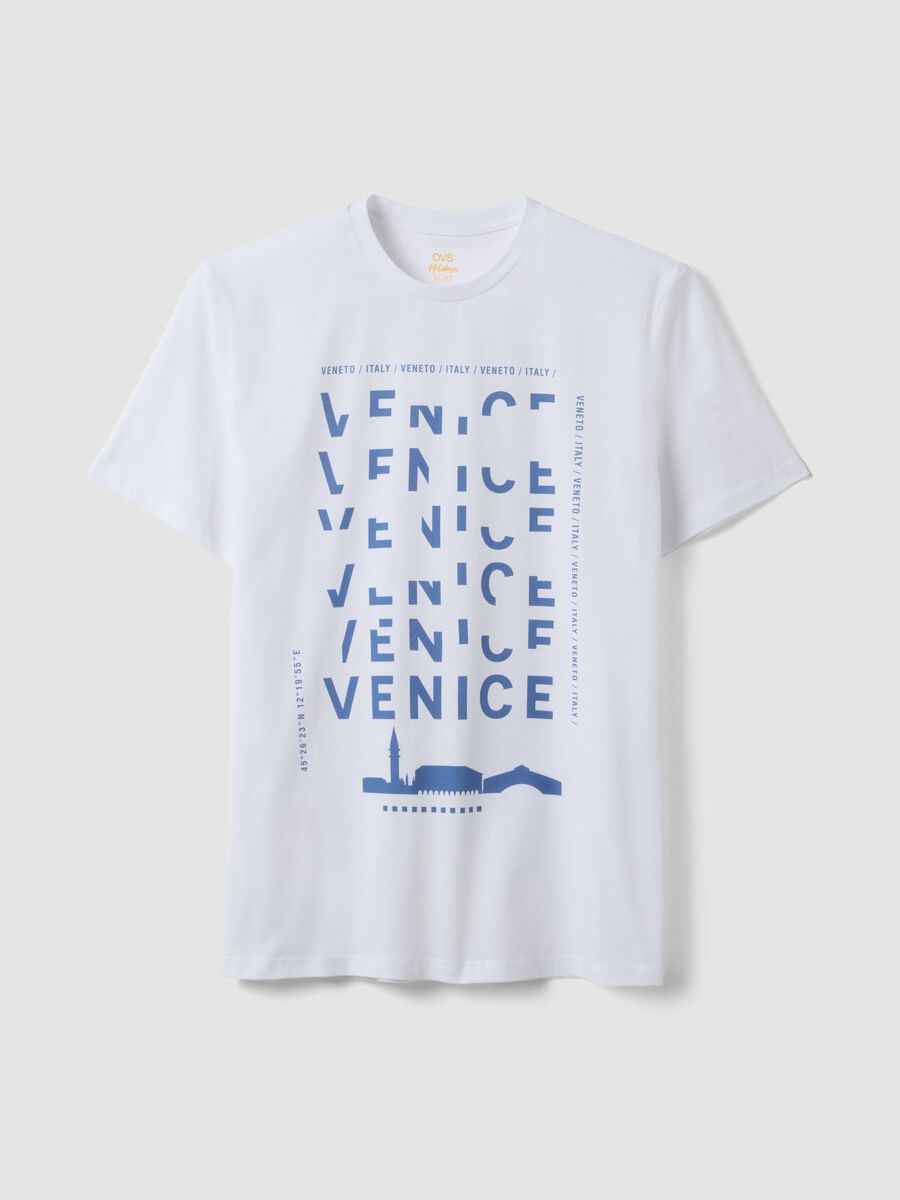 White pure cotton T-shirt with front print, regular fit_4