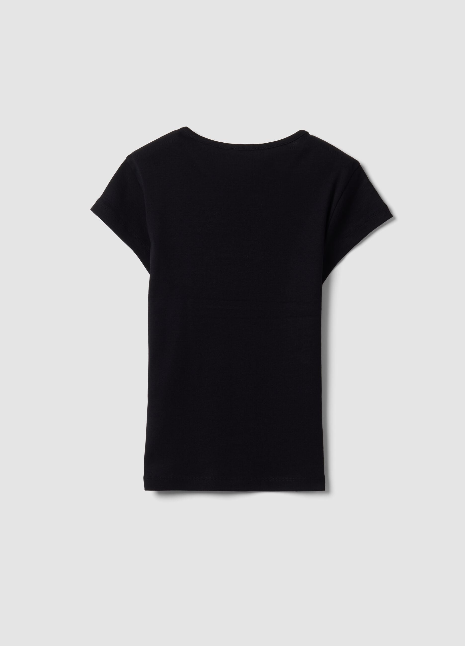 T-shirt nera in puro cotone a girocollo con scritta