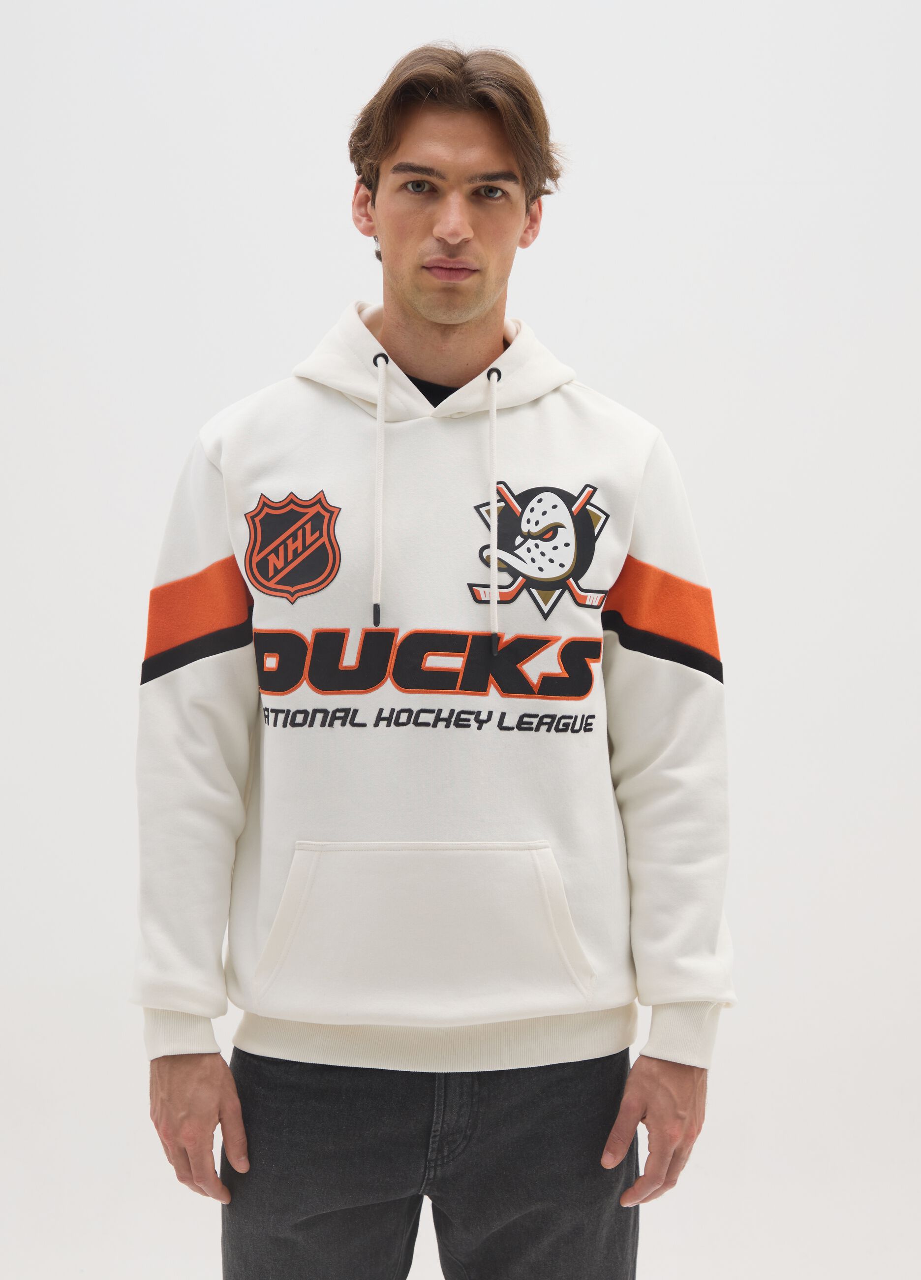 Felpa con cappuccio in misto cotone bianca con stampa Ducks