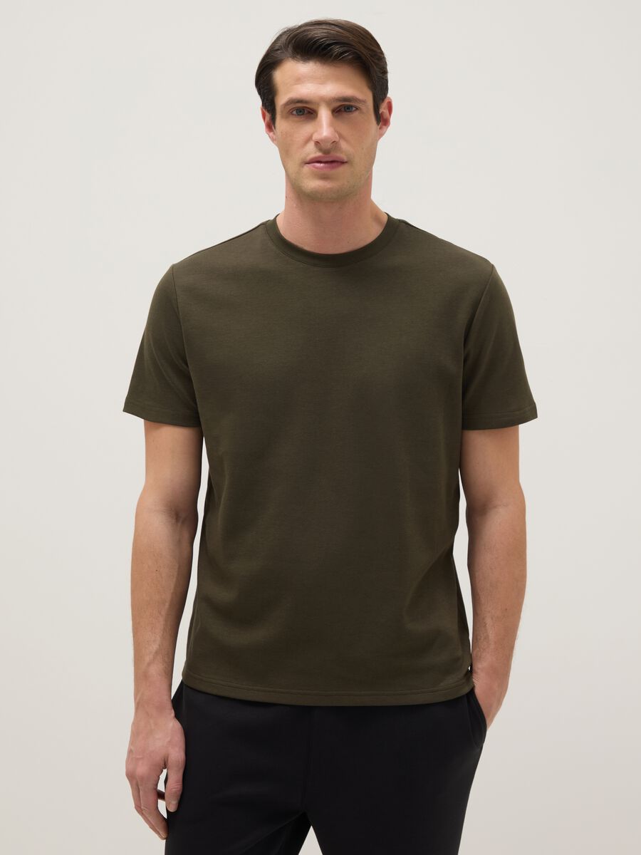 Green Cotton Blend Crew Neck T-shirt - Regular Fit_0