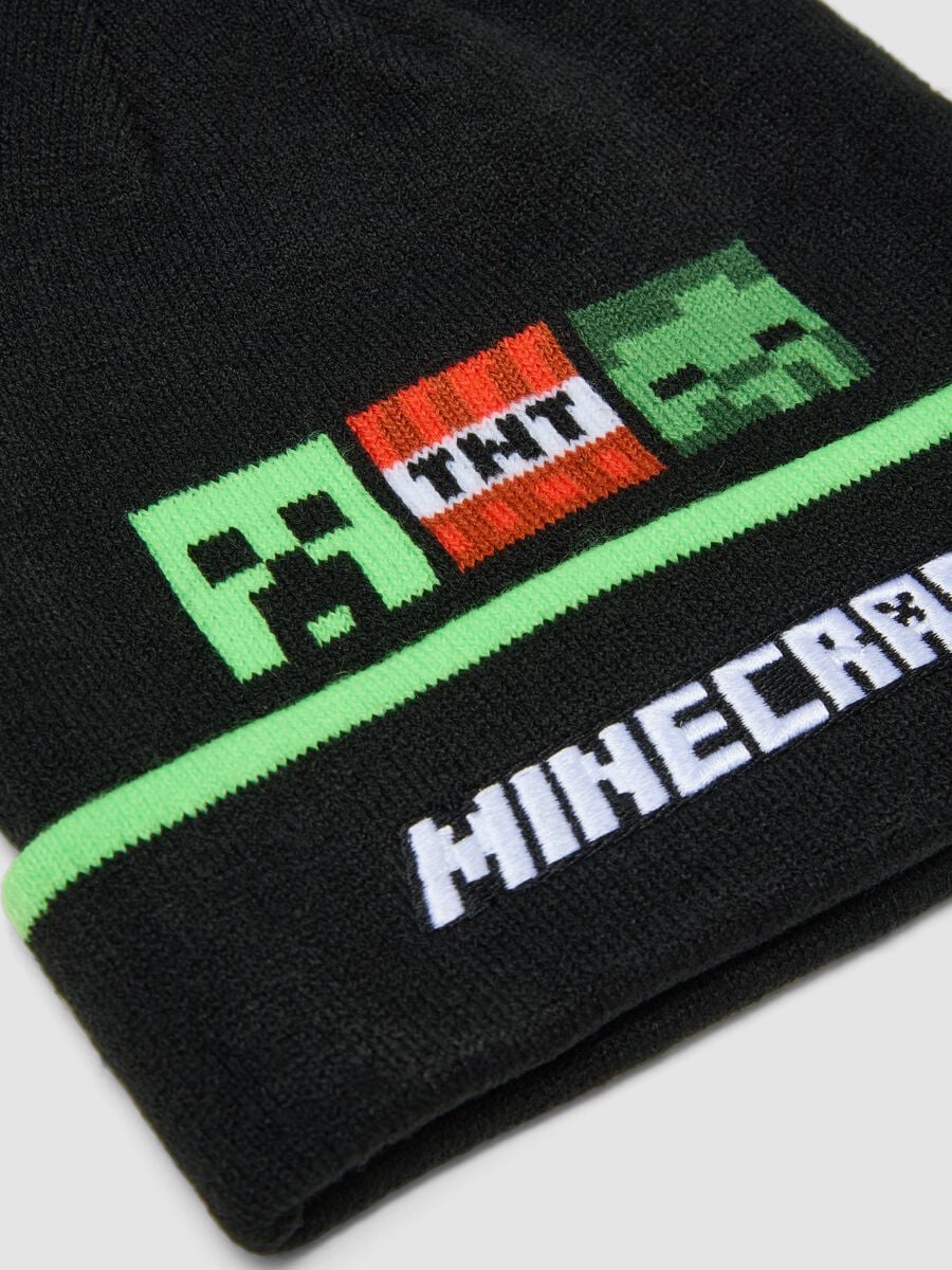 Black knitted beanie with cuff featuring Minecraft theme_2