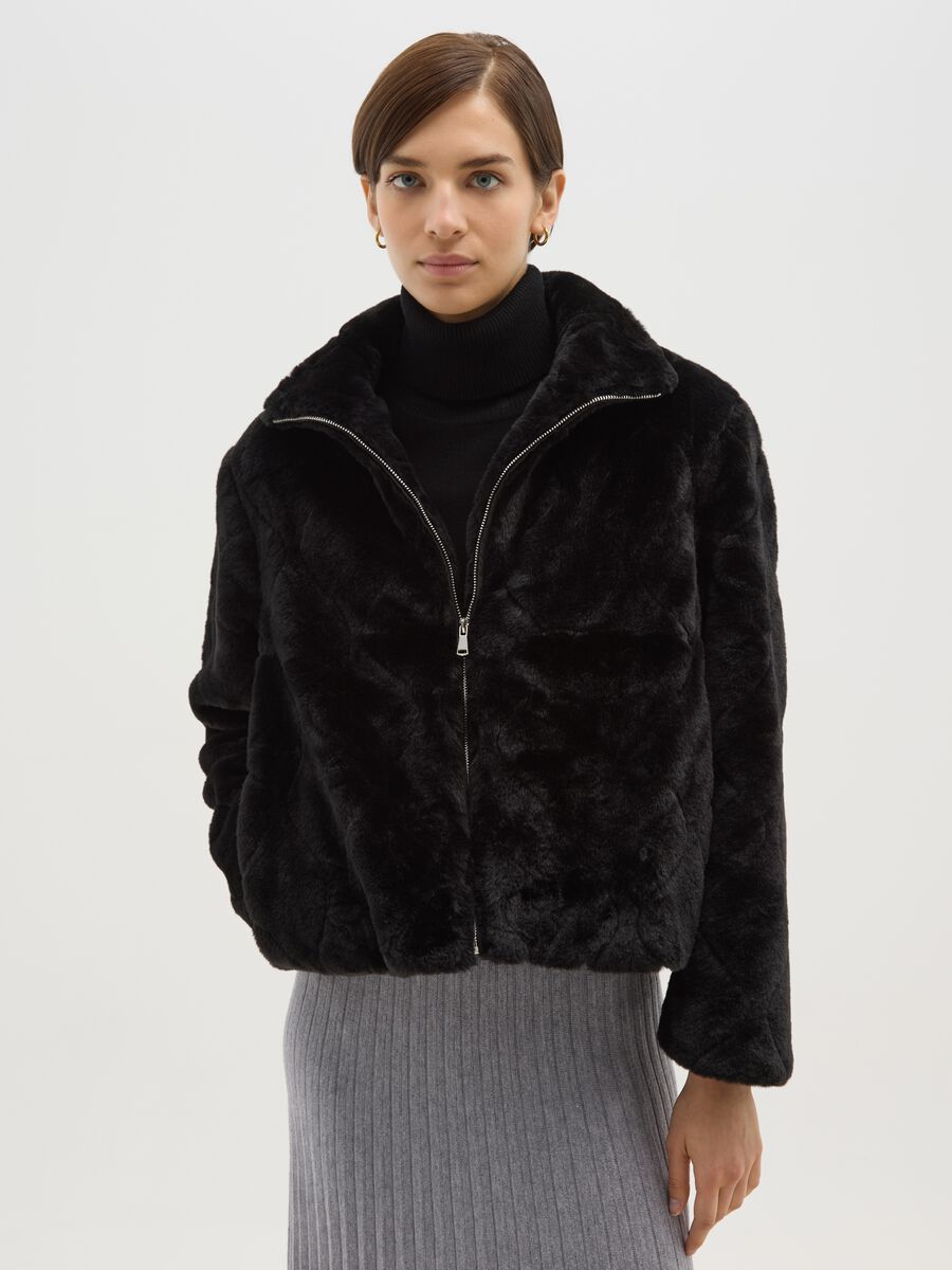 Giacca nera regular fit con zip_0