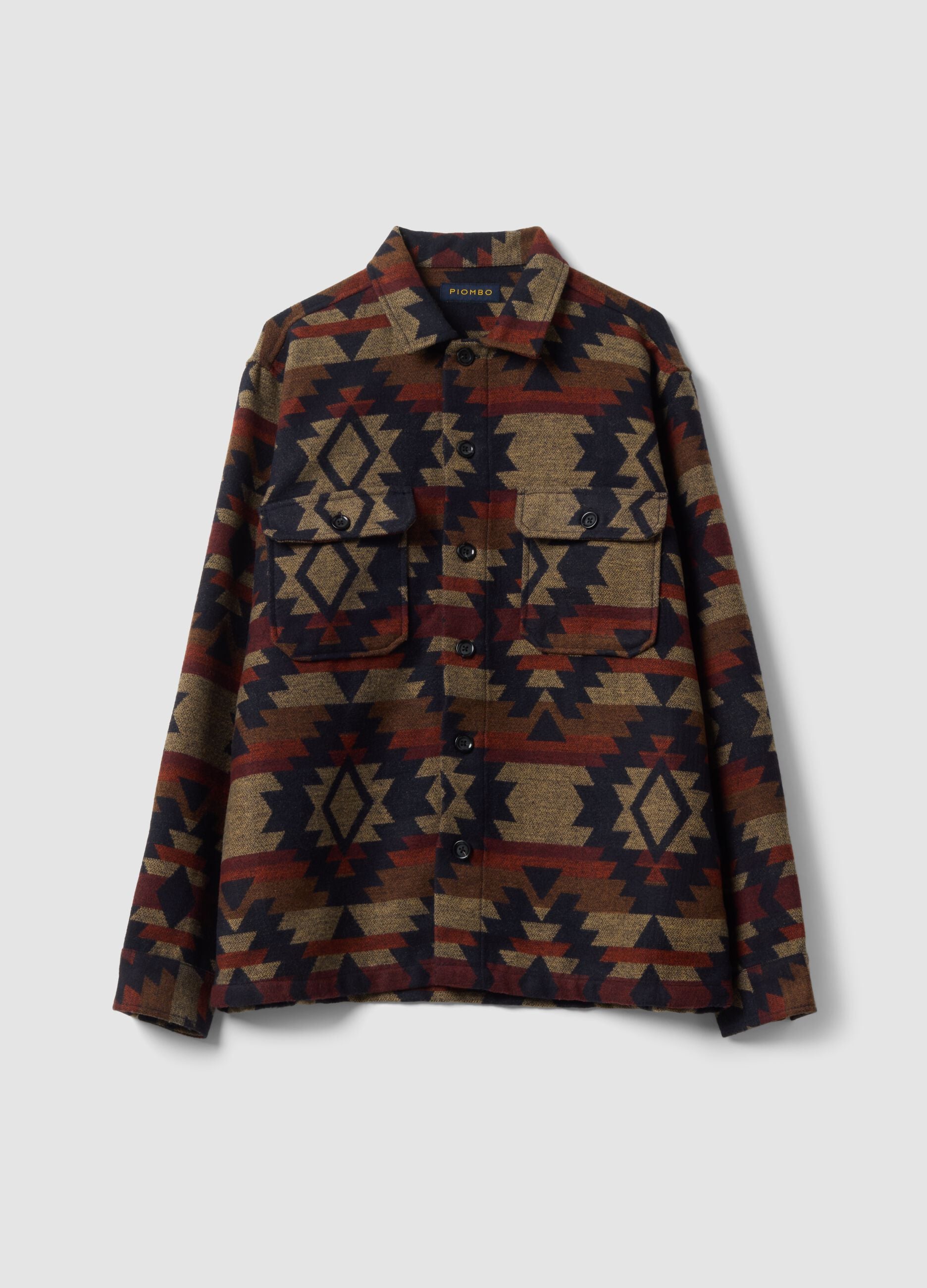 Shacket multicolor bowling over fit con fantasia geometrica