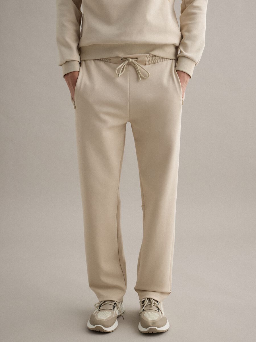 Pantaloni jogger in misto cotone elasticizzato beige regular fit_1