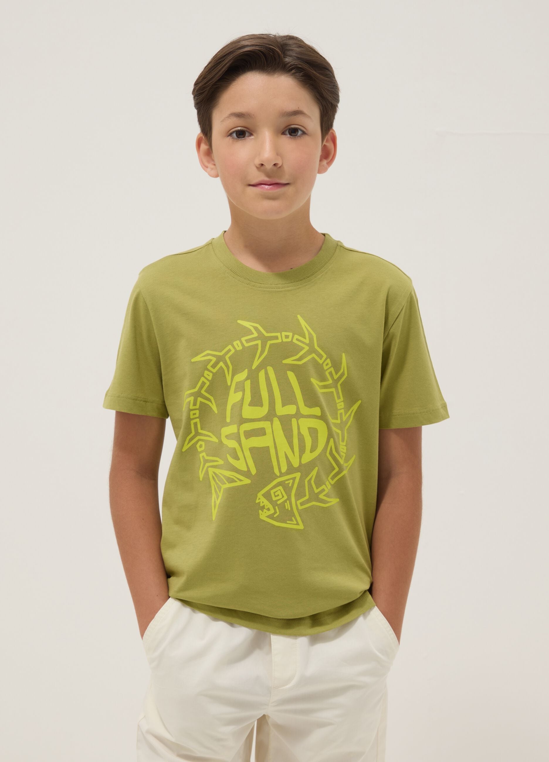 Green organic cotton short-sleeve T-shirt