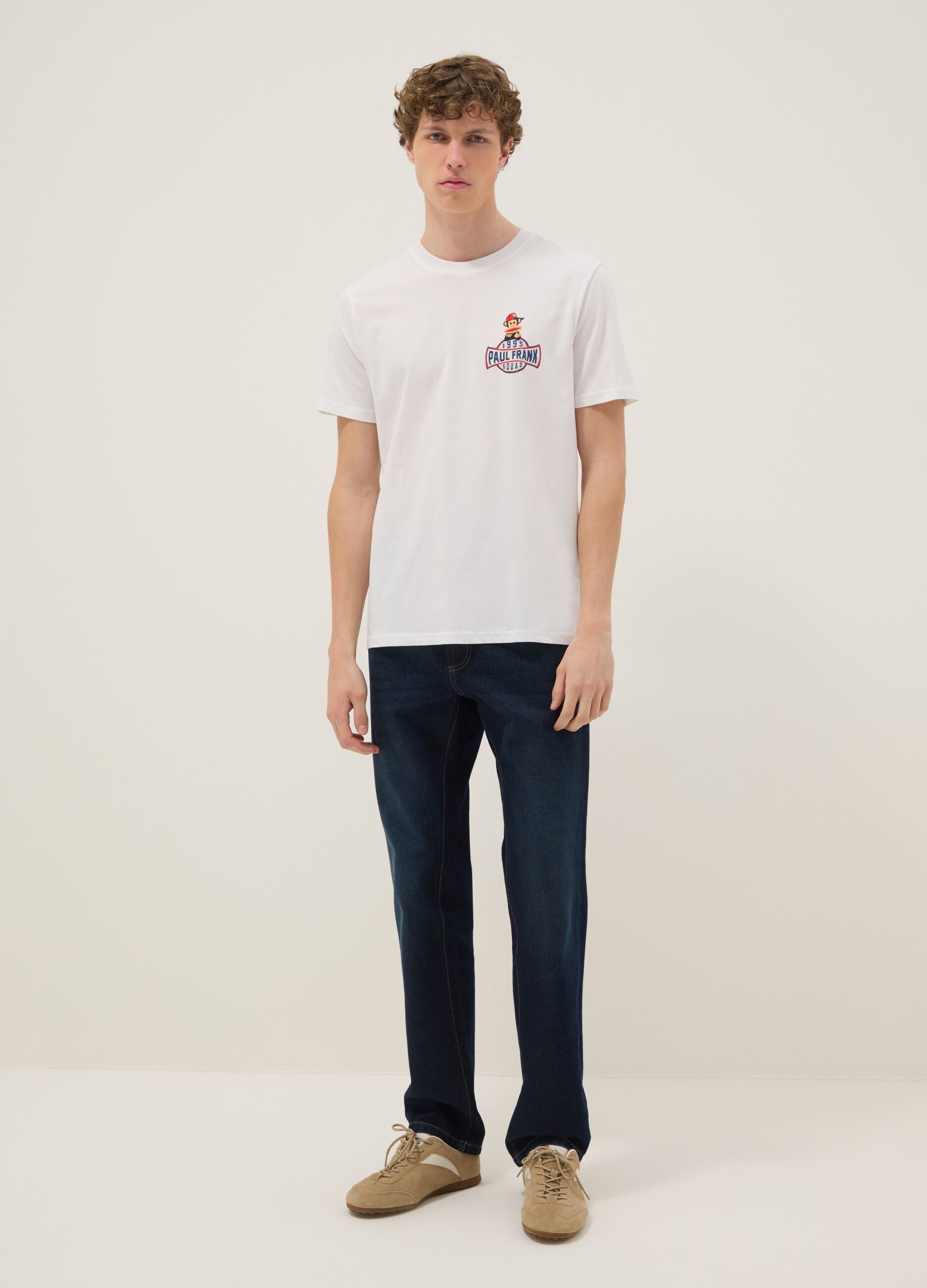 White pure cotton Paul Frank print T-shirt, regular fit