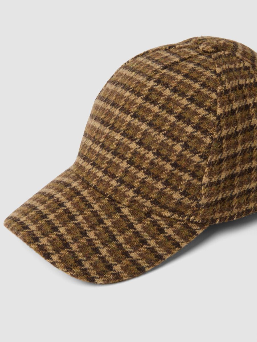 Cappello marrone in misto lana e viscosa a fantasia_1