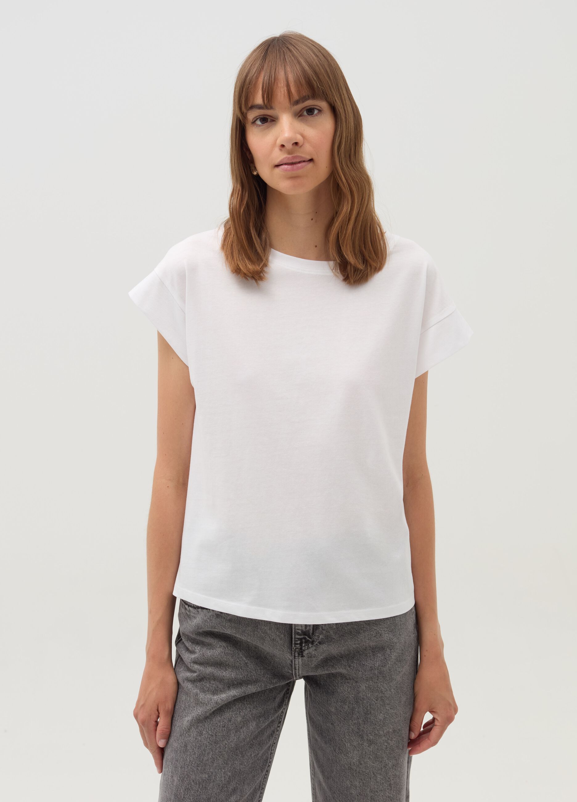 T shirt in cotone con maniche a kimono Bianco ottico da Donna OVS