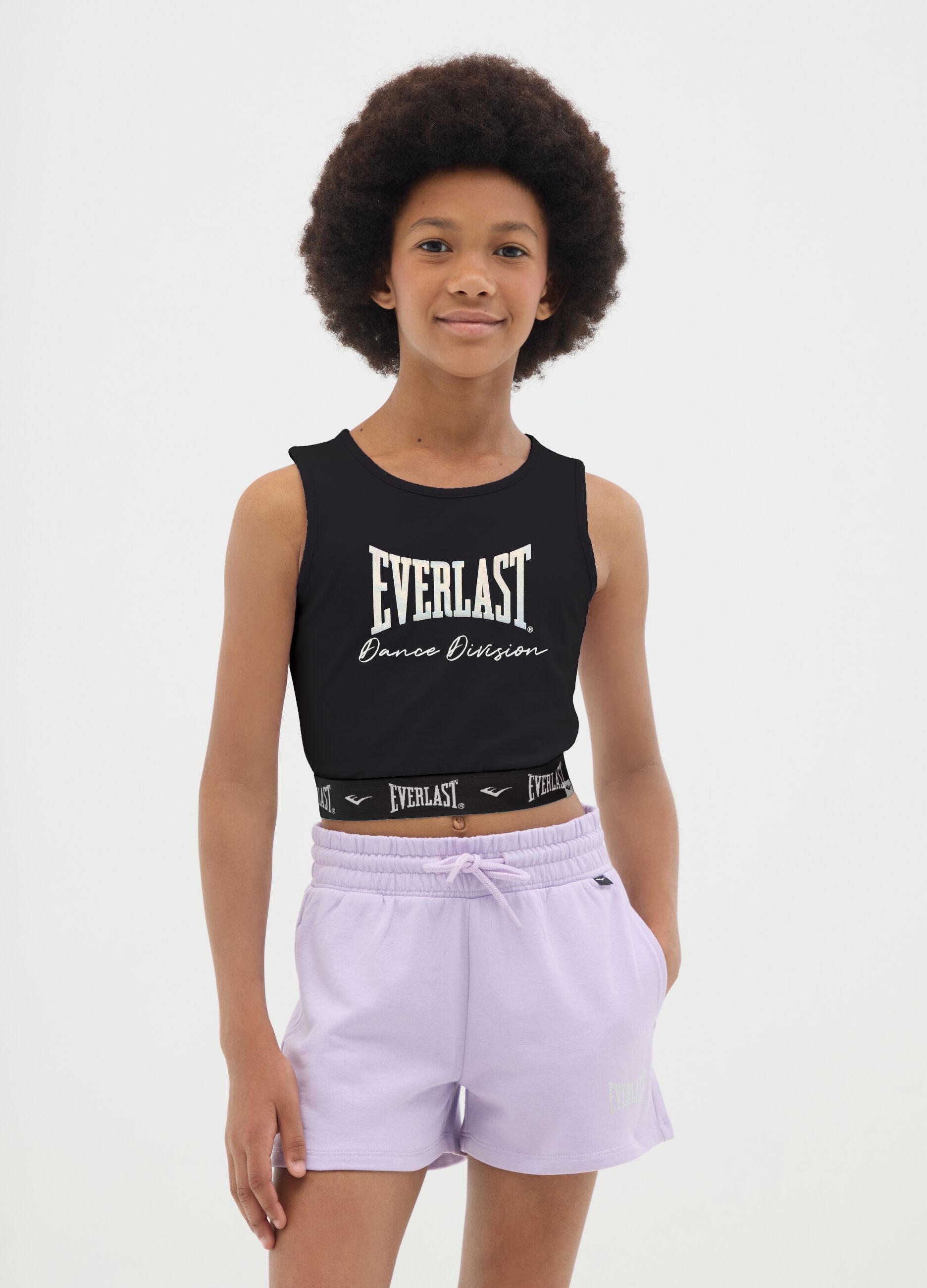 Girls' fitted black cotton top with Everlast logo