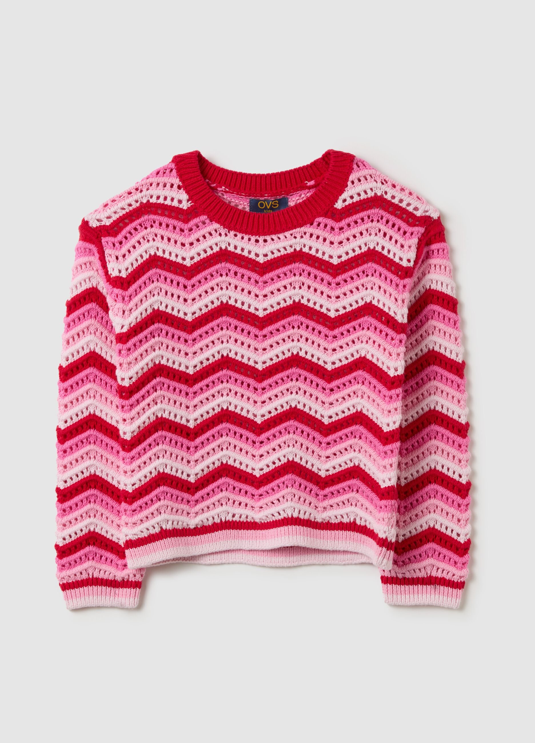 Striped pullover with openwork design