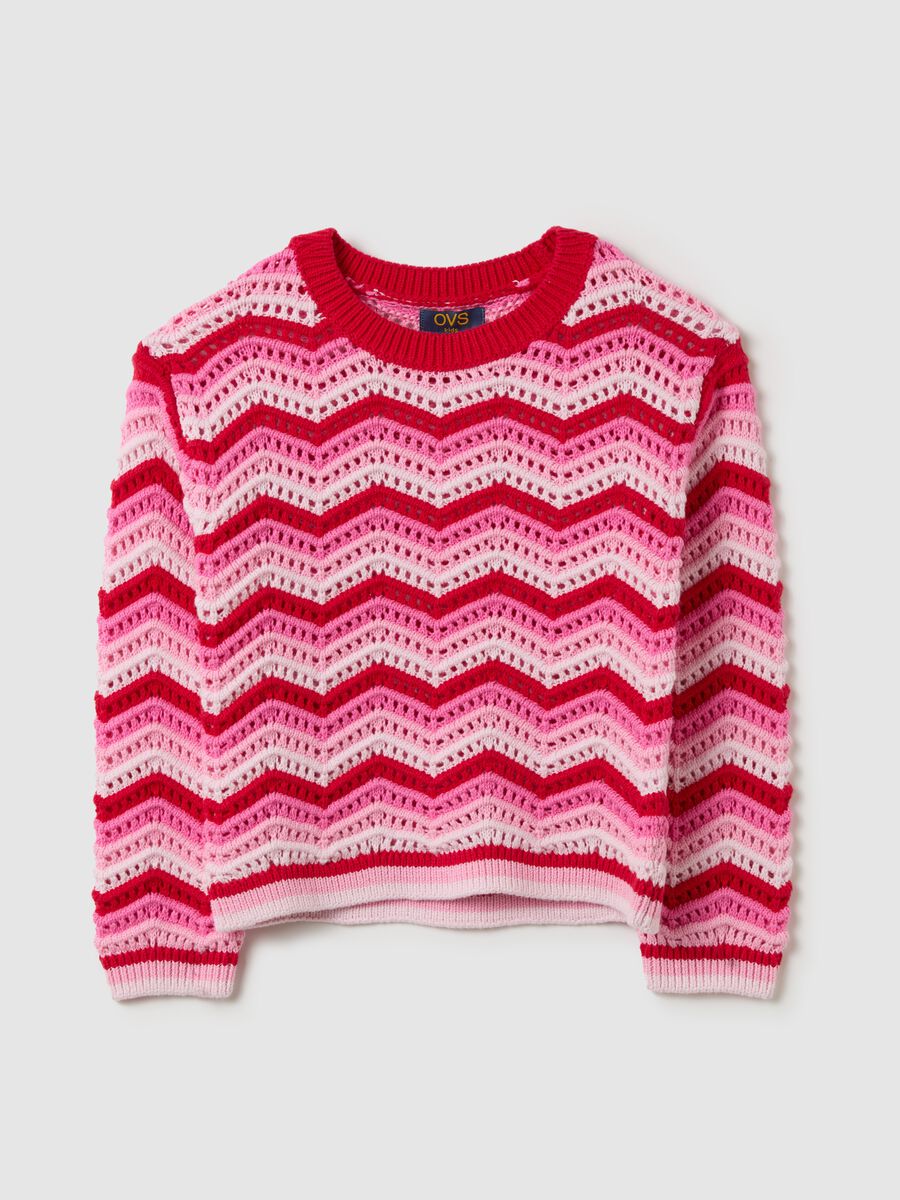 Striped pullover with openwork design_0