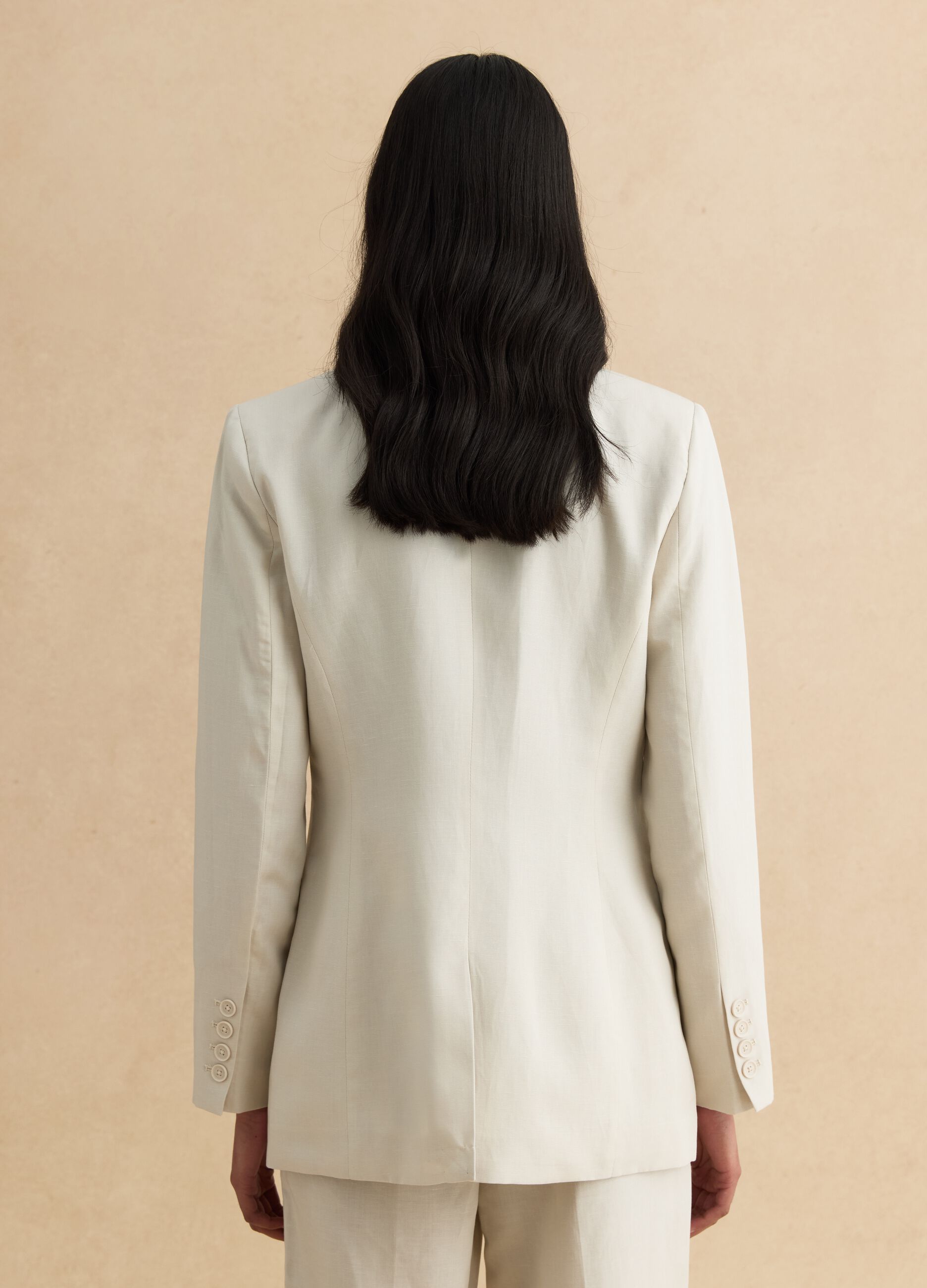 Blazer in misto lyocell e lino beige regular fit con bottoni