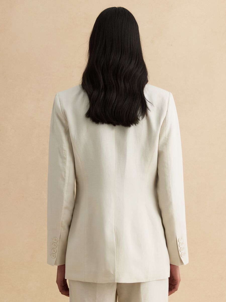 Blazer in misto lyocell e lino beige regular fit con bottoni_3