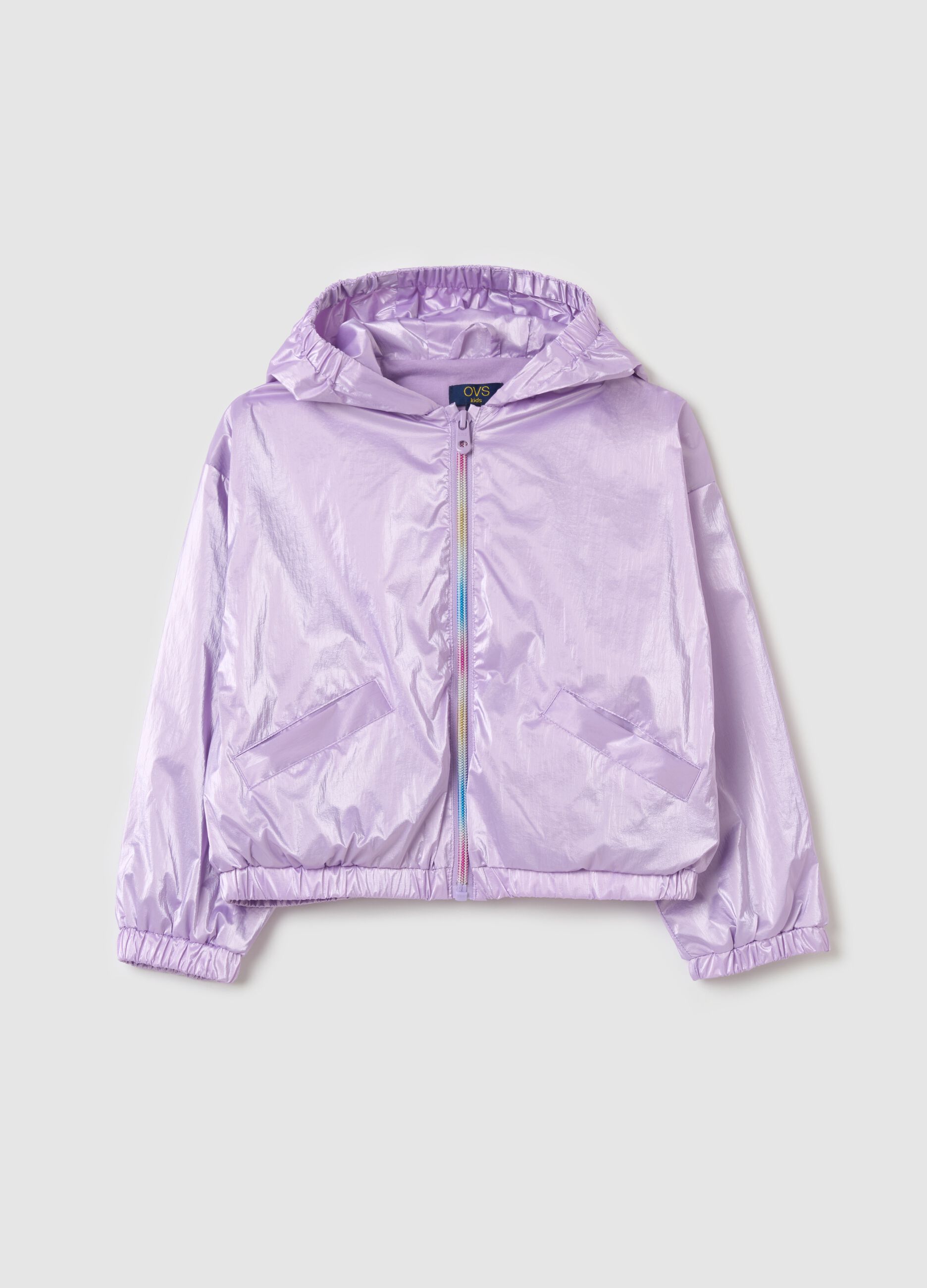 Shiny waterproof jacket with hood
