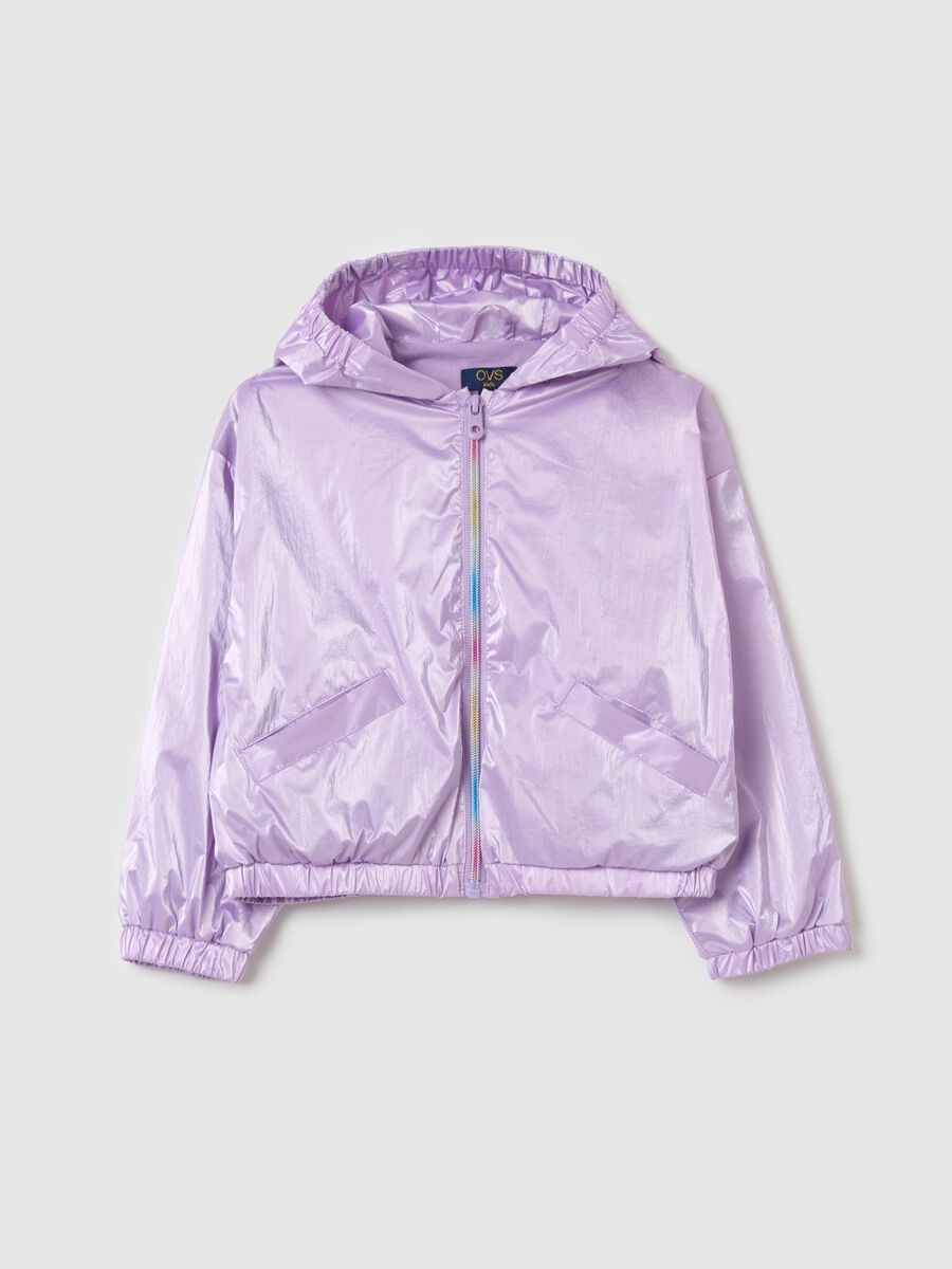 Shiny waterproof jacket with hood_0