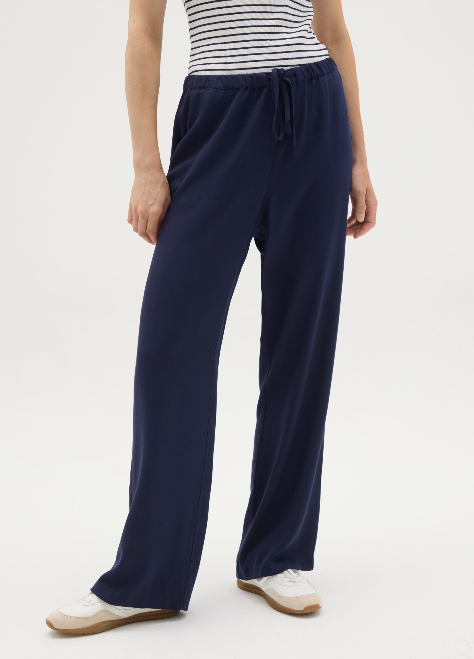 Women's pure blue viscose regular fit trousers