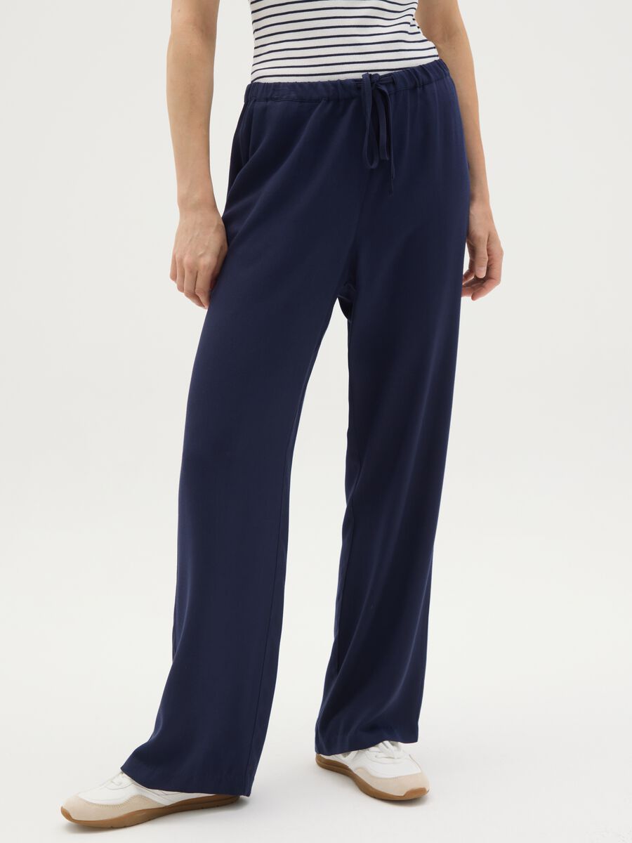 Women's pure blue viscose regular fit trousers_1