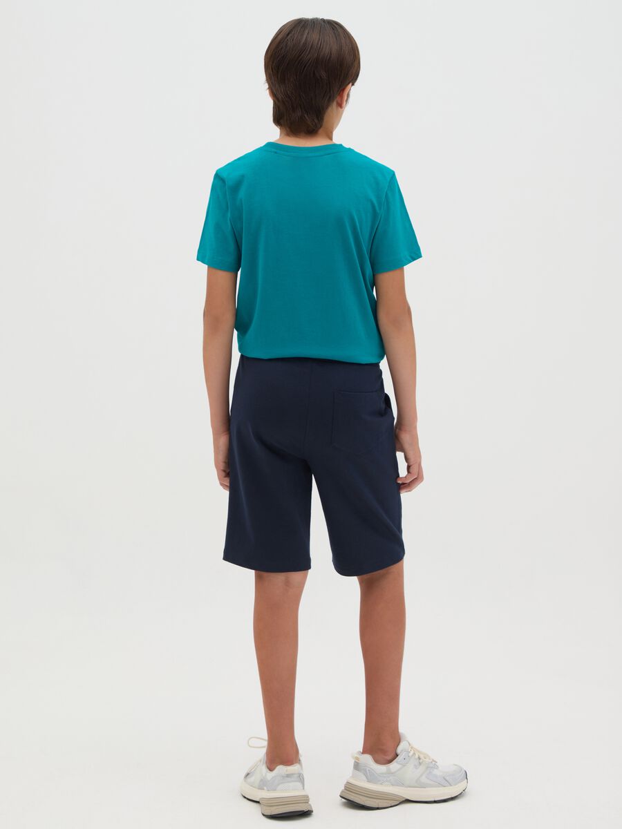 Pantaloncini da ragazzo in puro cotone blu regular fit con stampa_1