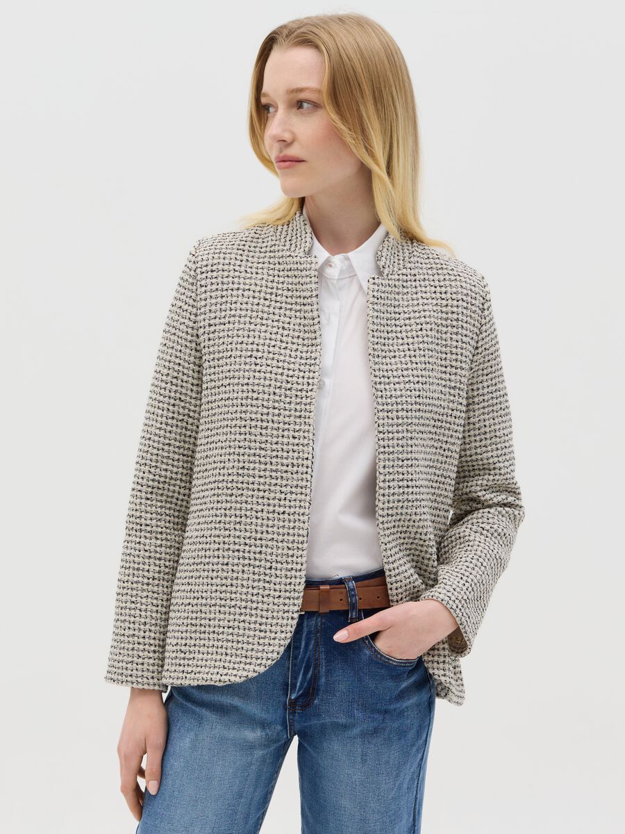 Open beige and black jacket in tweed_0