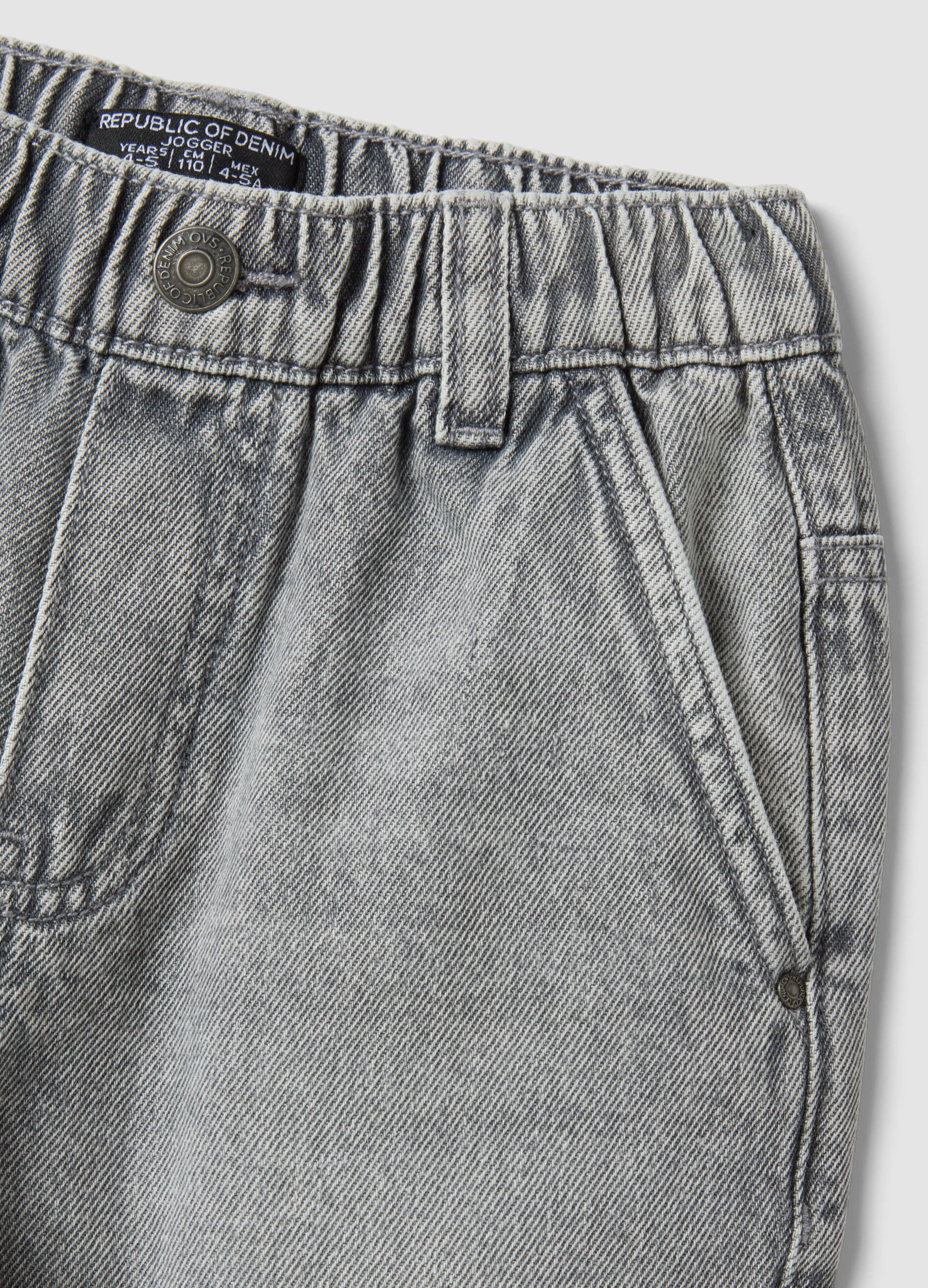 Grey cotton denim joggers with elasticated waist, relaxed fit