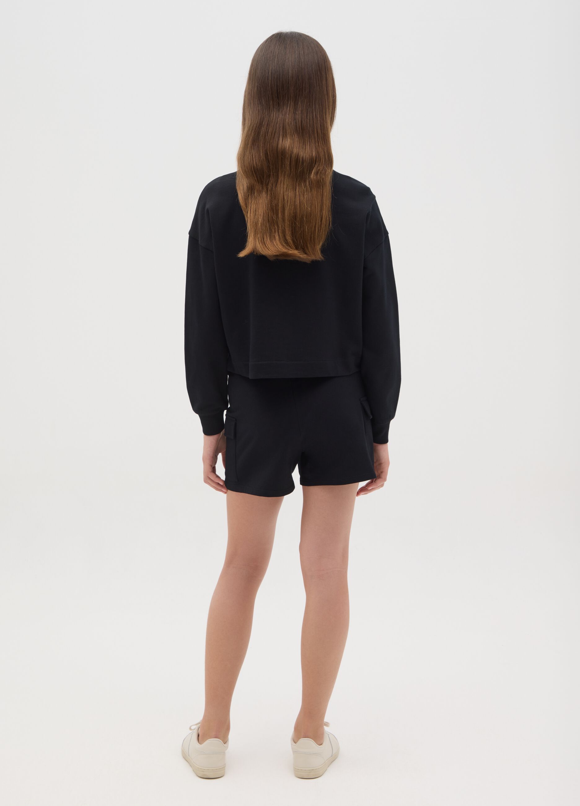 Black Cotton Cargo Shorts