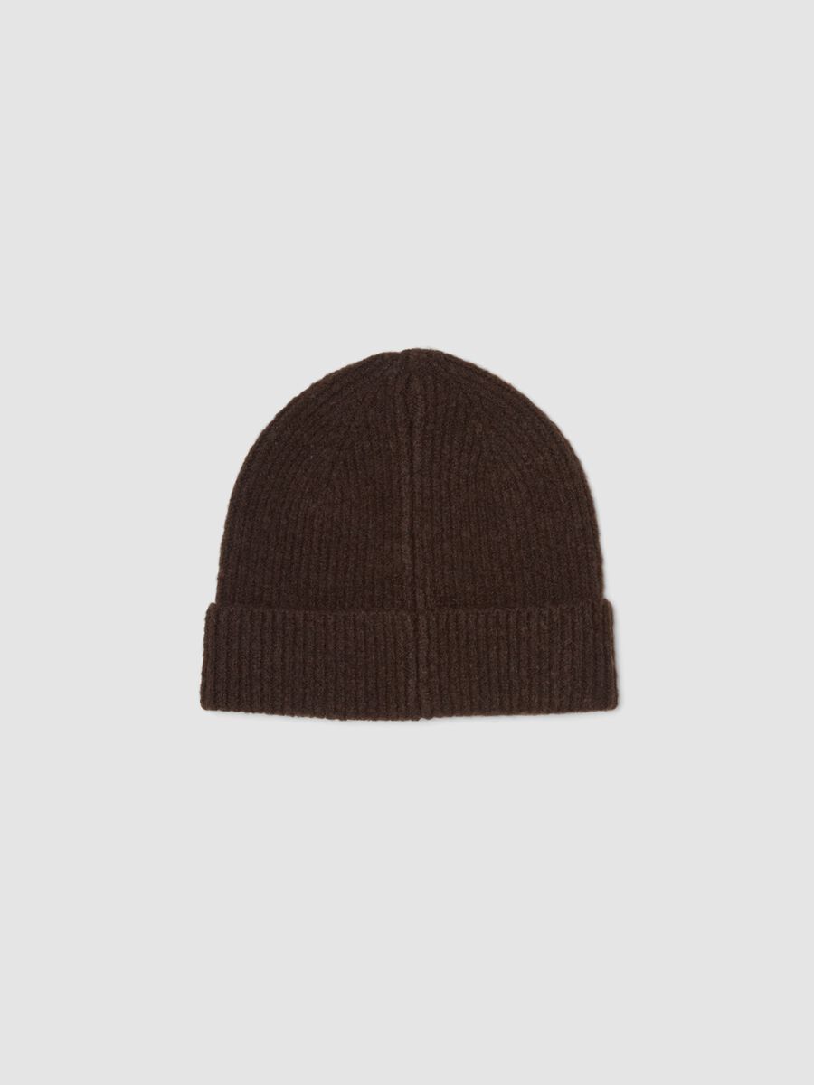 Cappello marrone in lana elasticizzato a coste_1