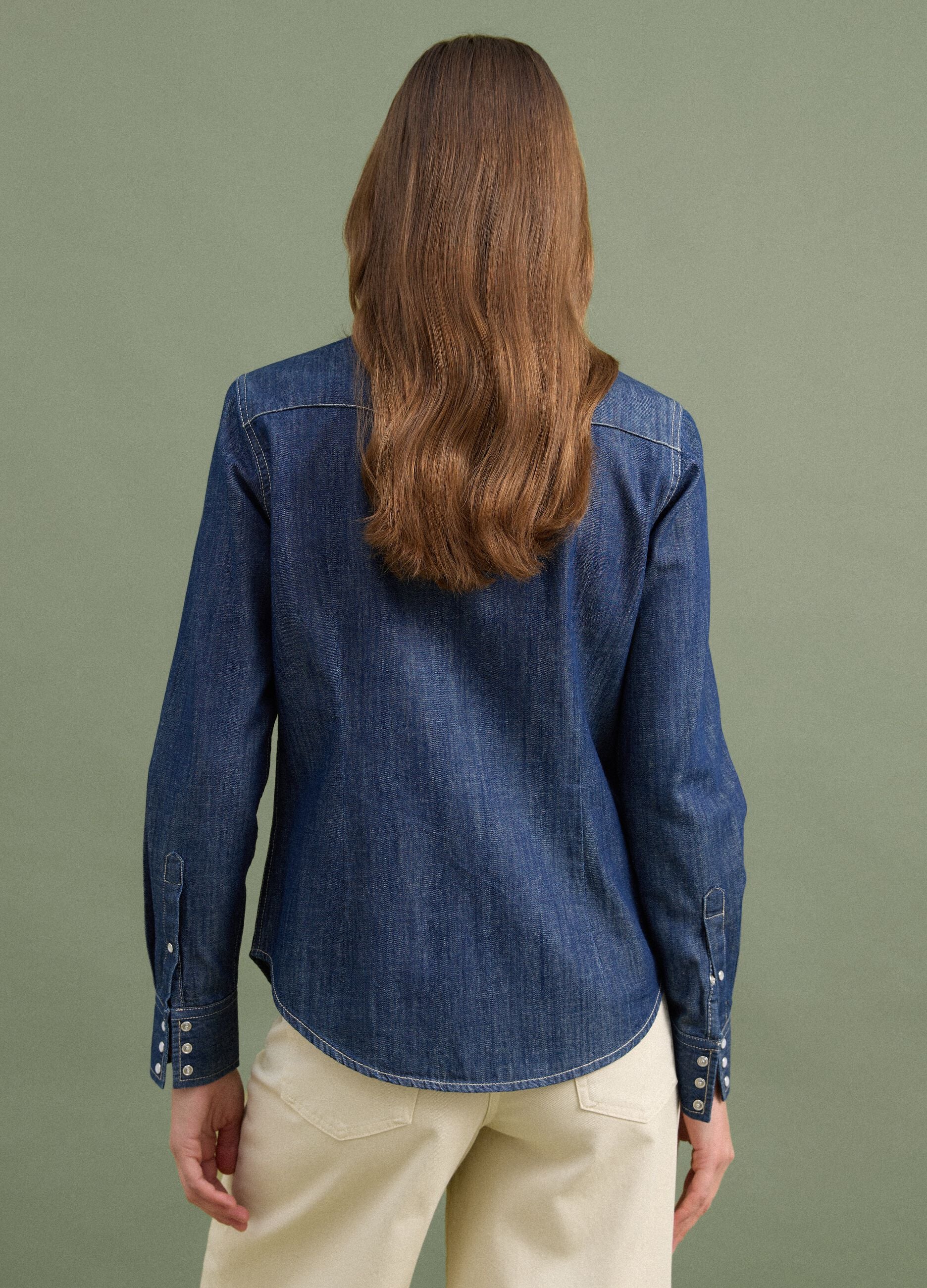 Dark blue pure cotton denim shirt, regular fit