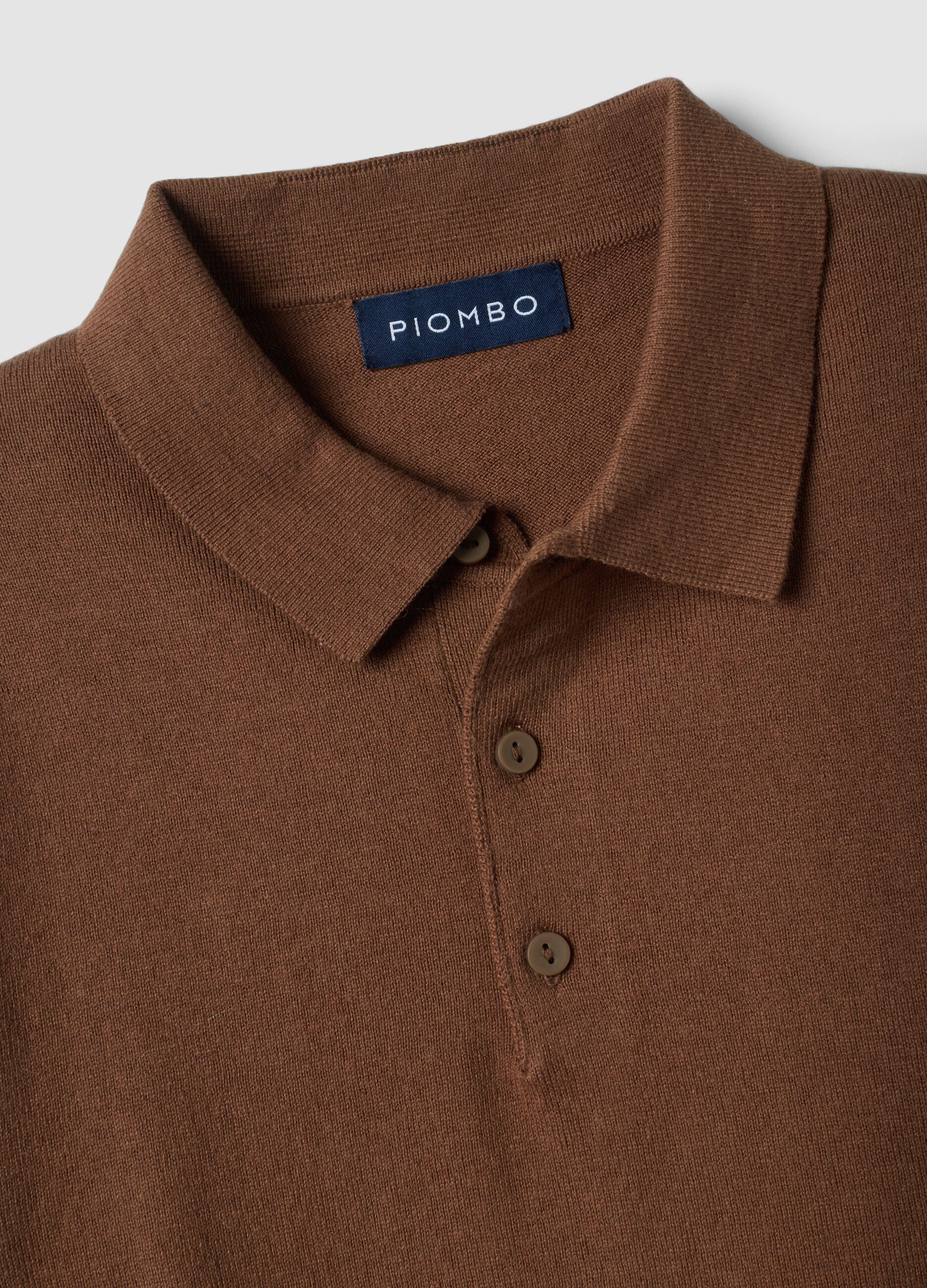 Brown long-sleeve regular-fit cotton and cashmere-blend polo shirt