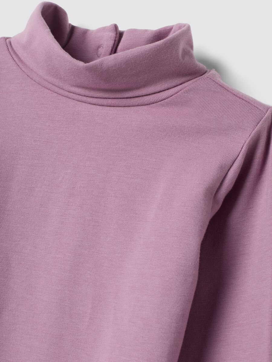 Purple organic stretch cotton T-shirt with mock neck_2