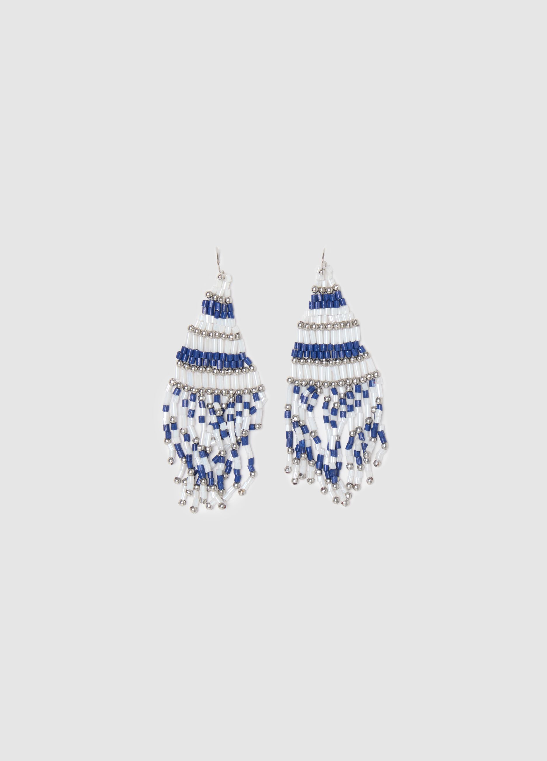 White and blue earrings with fringing