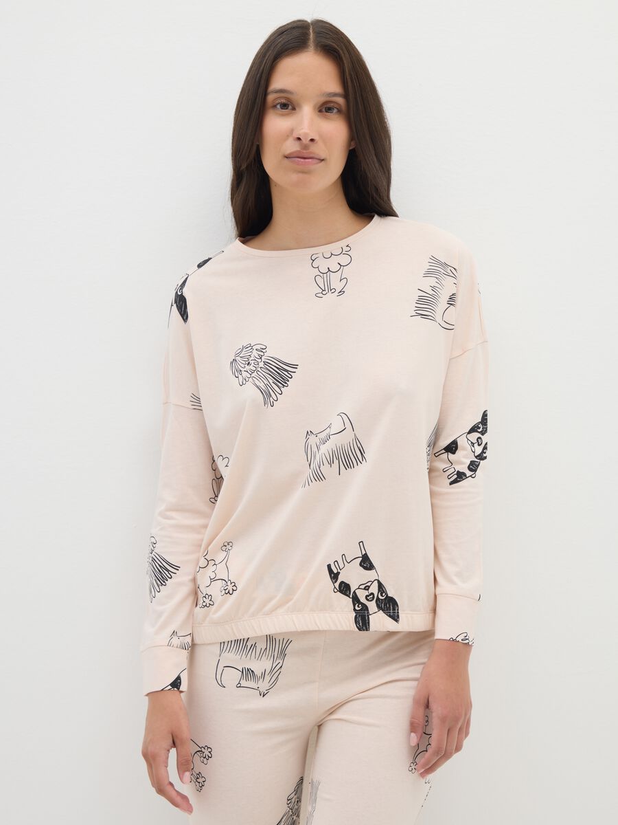 Pigiama in puro cotone beige con stampa_1