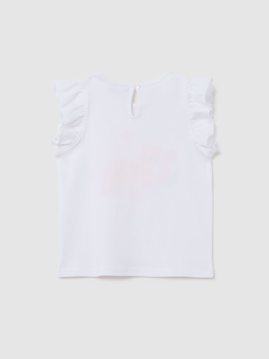 Baby girl's white pure cotton regular fit t-shirt with ruffles and print_1