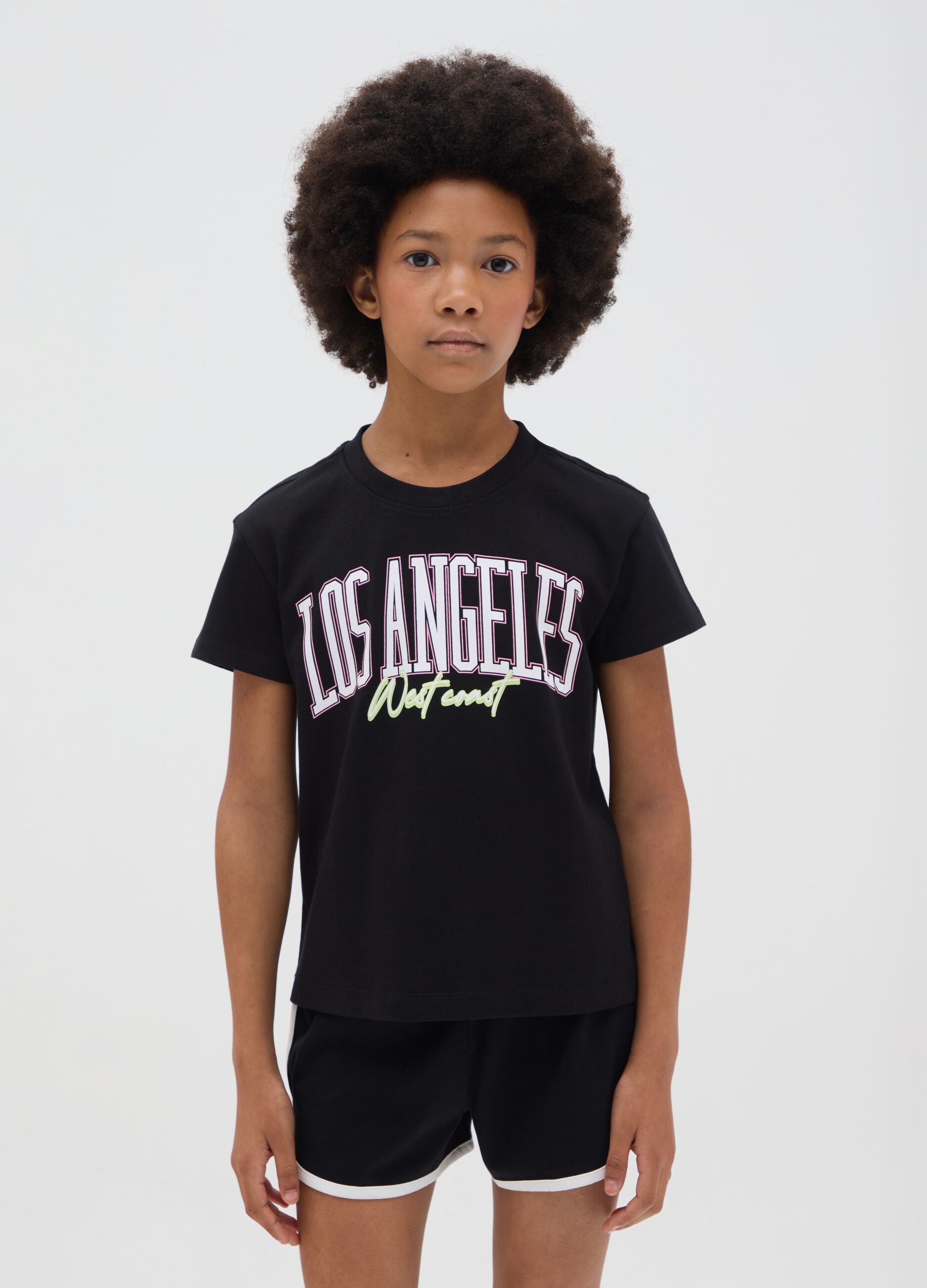 Black cotton T-shirt with lettering print