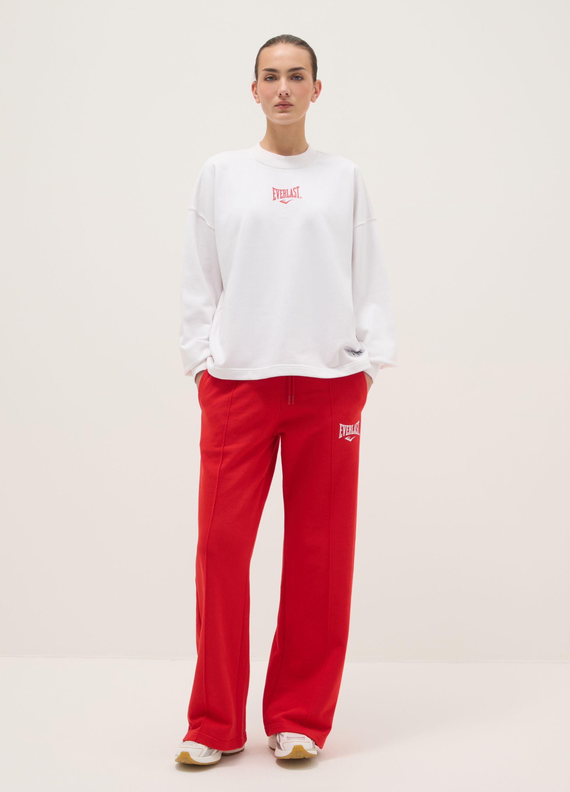 Red wide-leg cotton blend trousers regular fit with Everlast logo