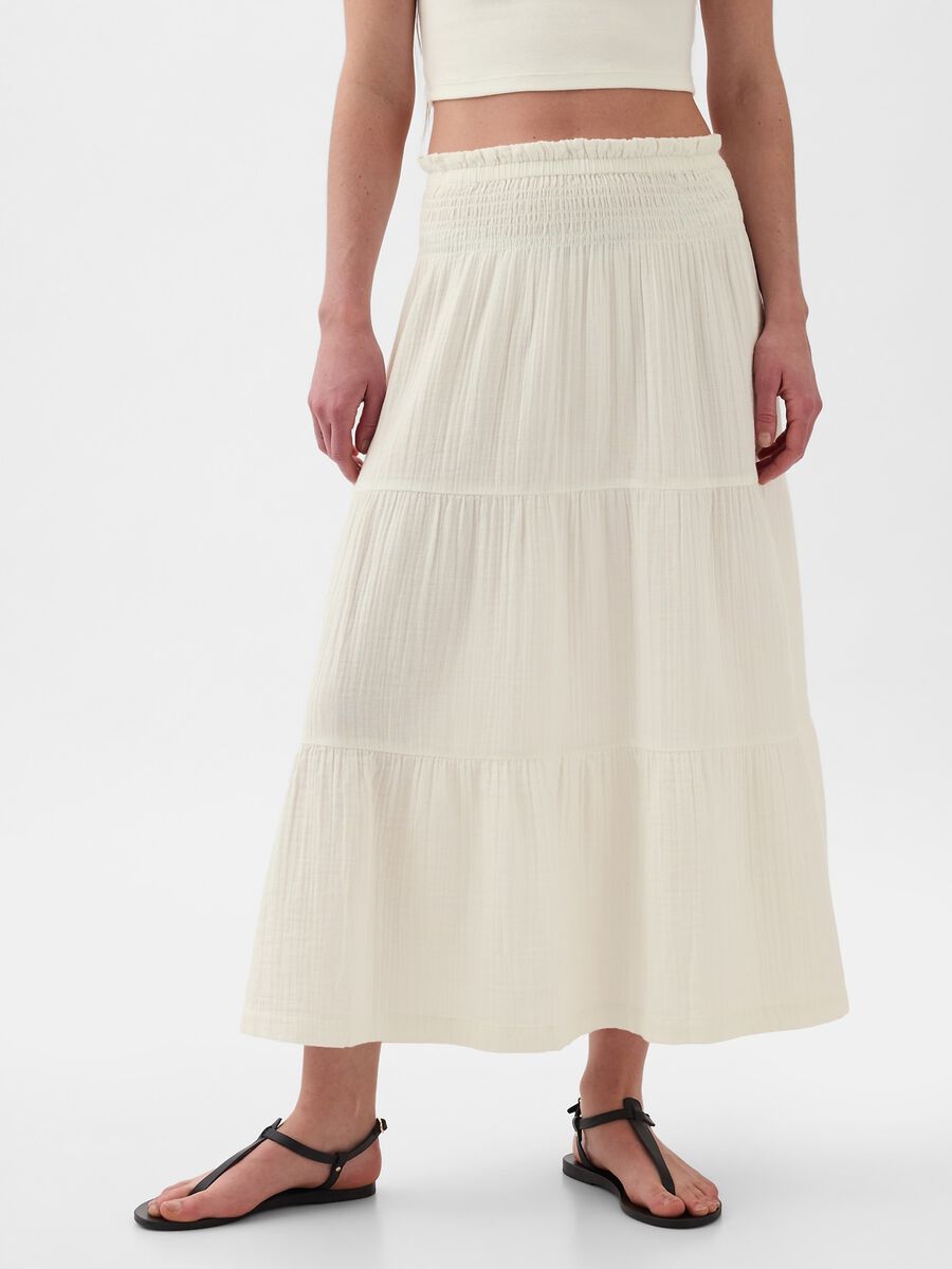 Long tiered skirt with crinkle-effect gauze_2