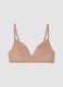 Reggiseno in cotone elasticizzato beige con imbottitura leggera_4