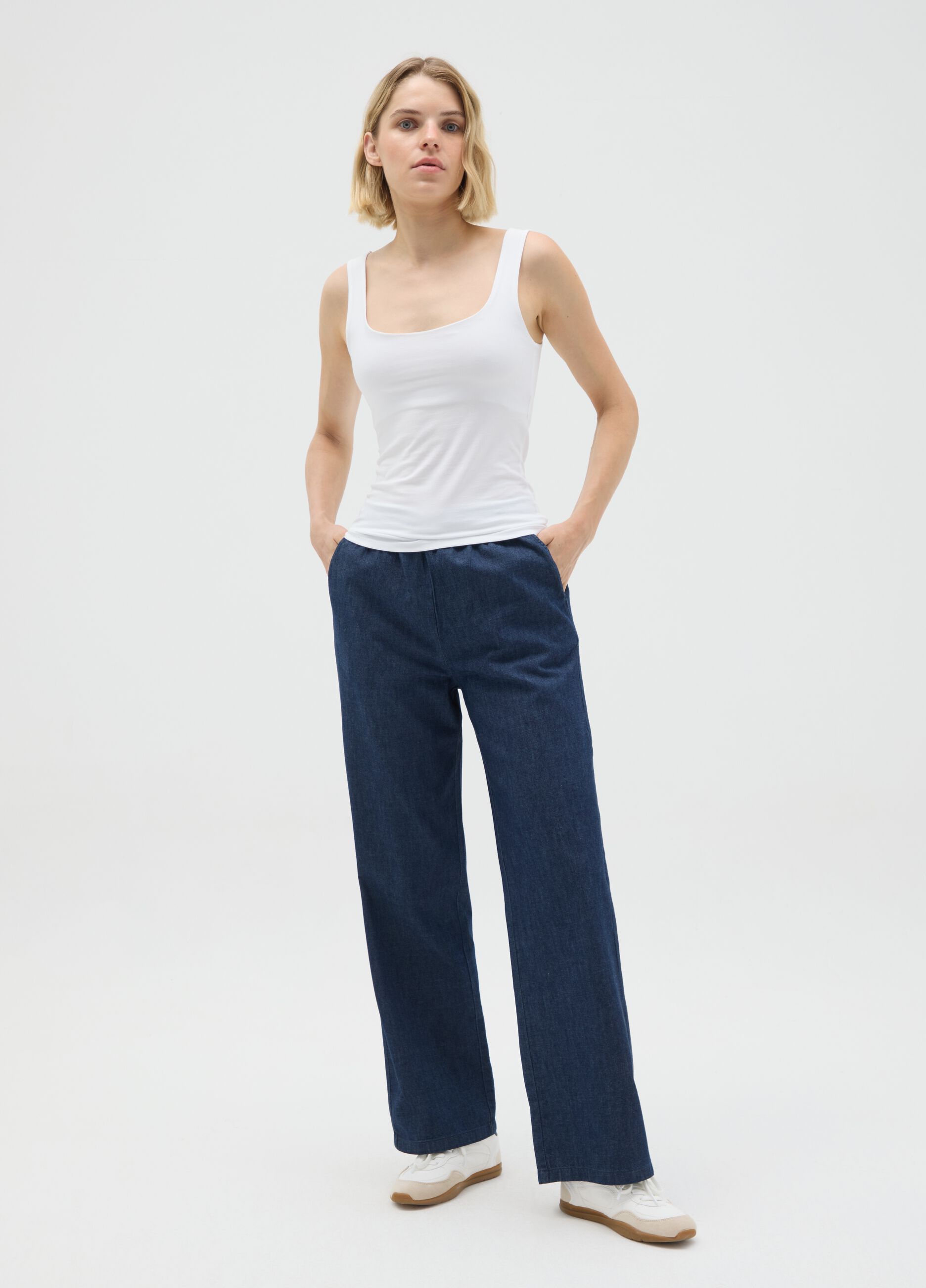 Wide leg pure cotton denim trousers
