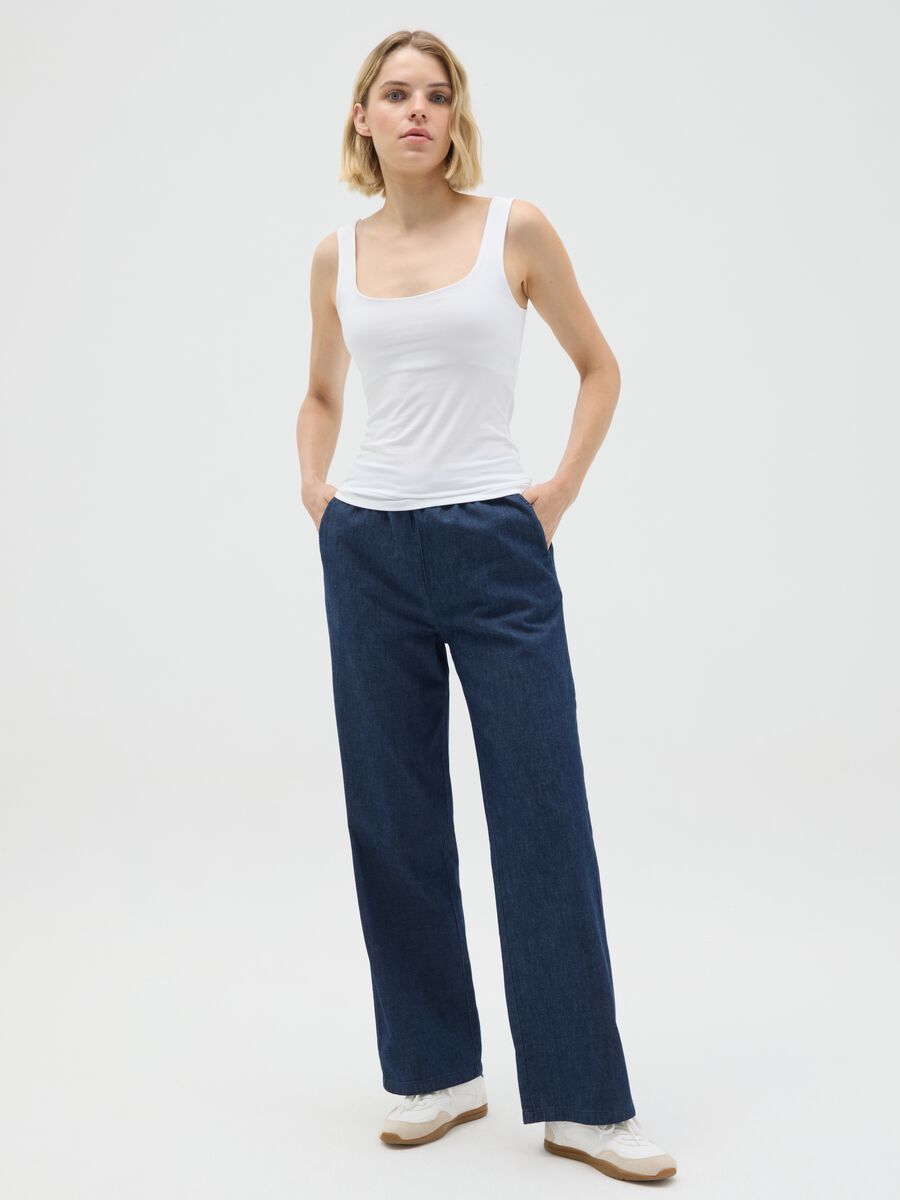 Wide leg pure cotton denim trousers_0