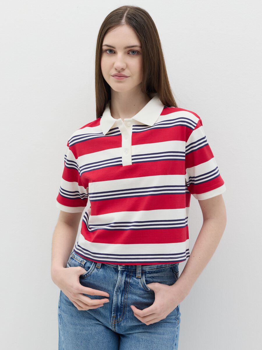 Red and white striped polo shirt_0