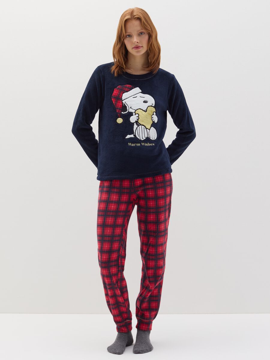 Long pyjamas in velour with Snoopy embroidery_0