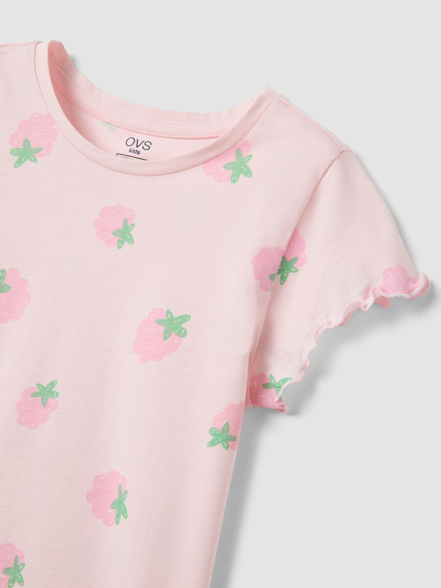 Girls' regular fit short pink cotton pyjamas with strawberries_2