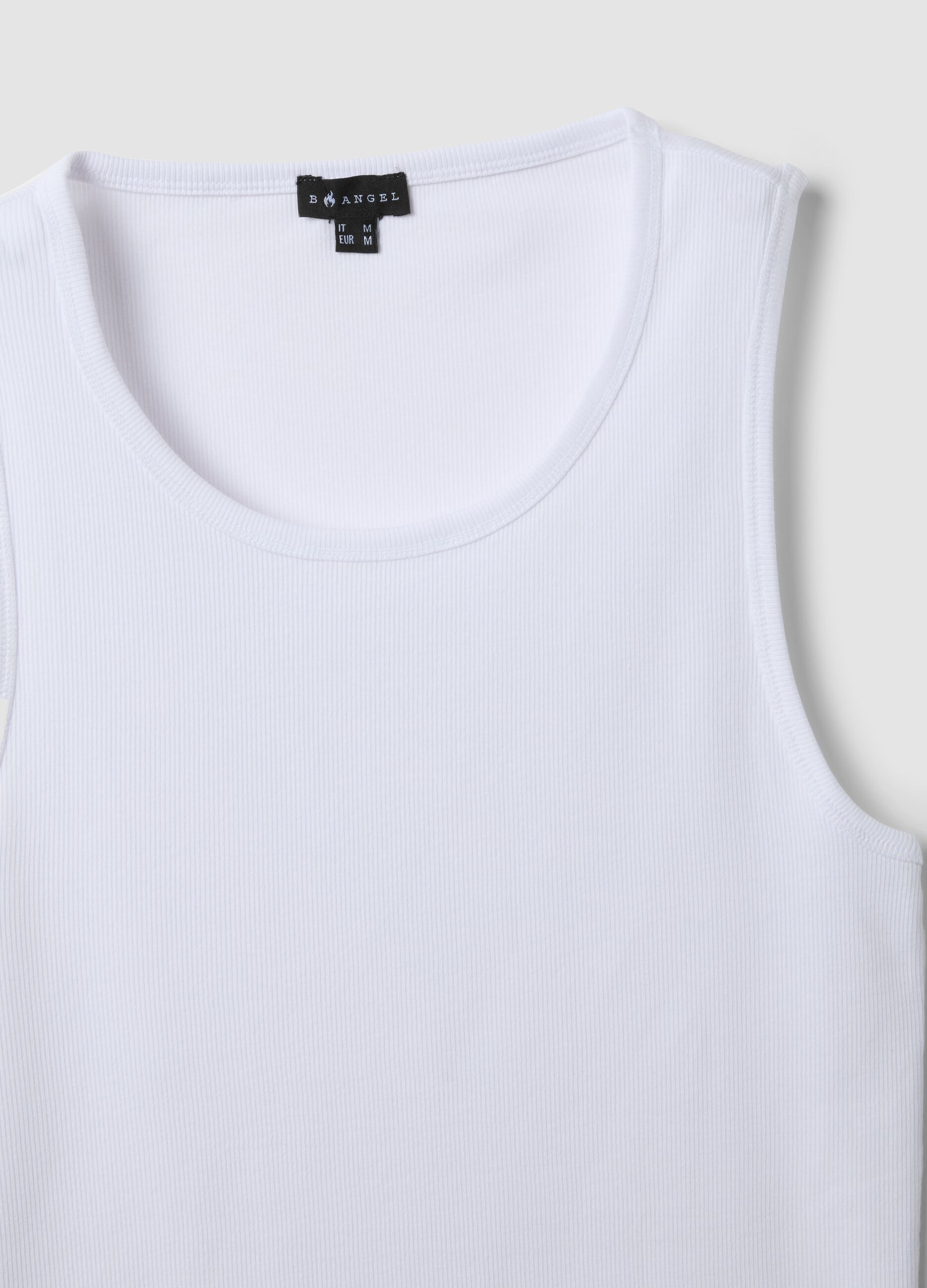 White fitted ribbed stretch-cotton tank top