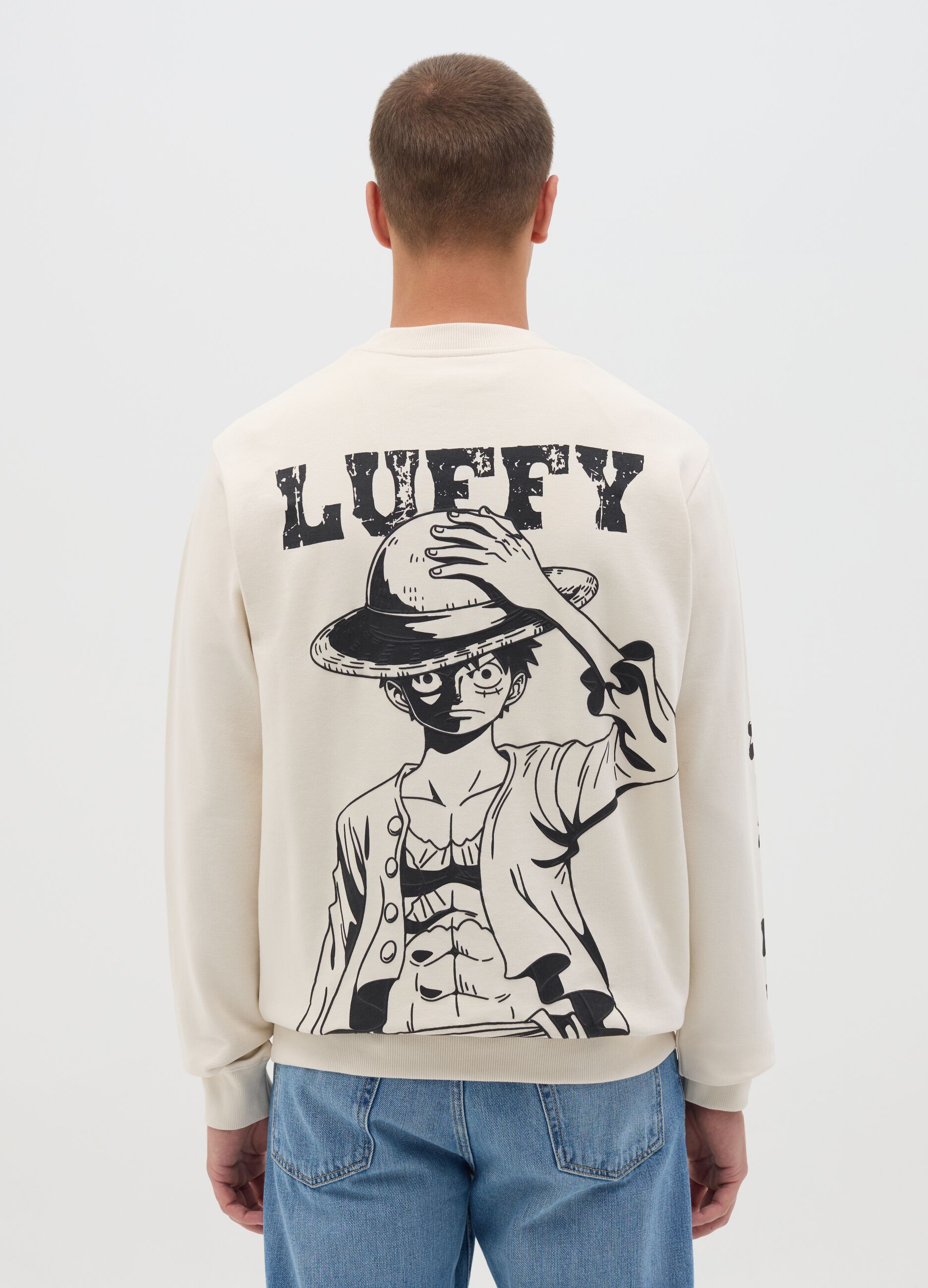 White Sweatshirt with Logo and Sleeve Print