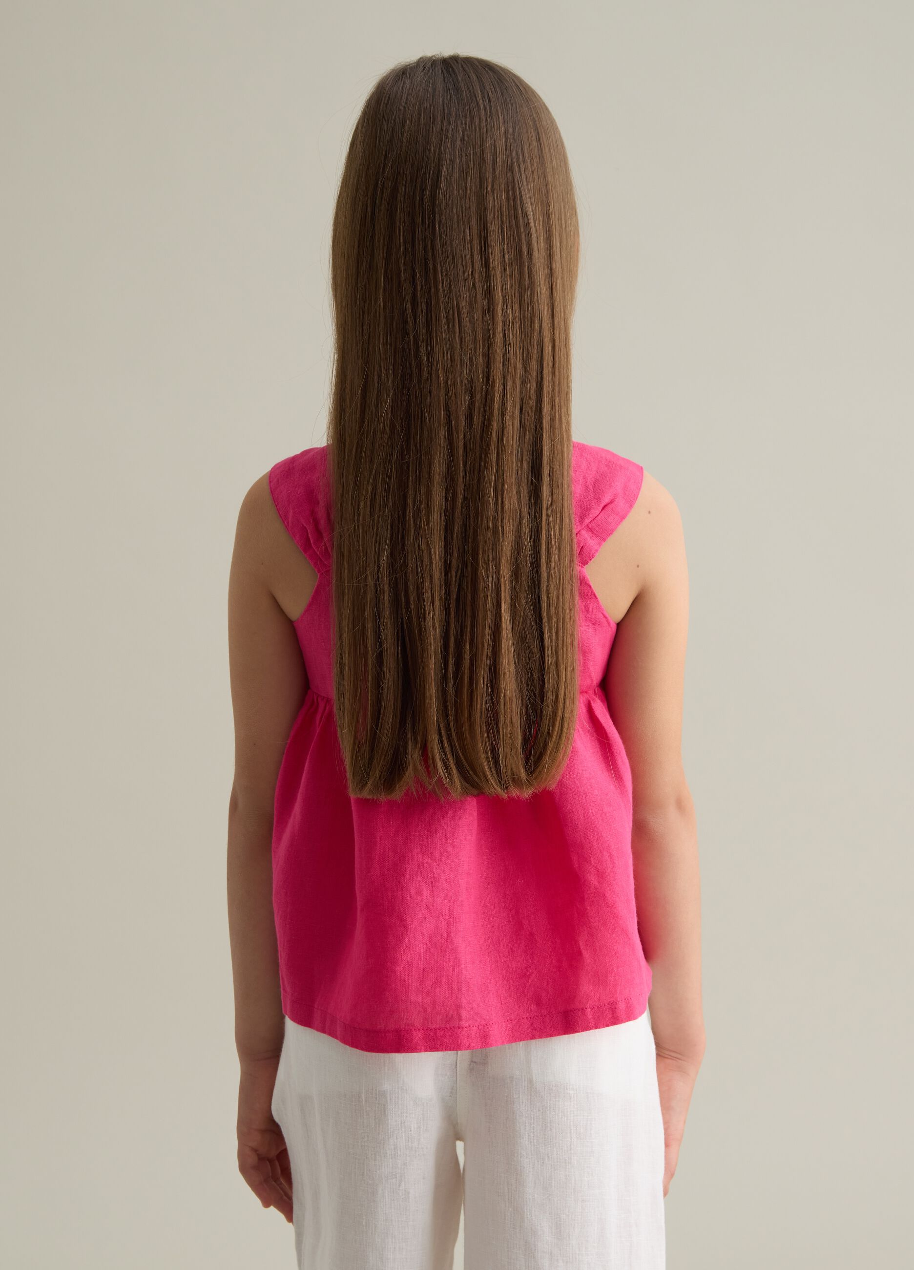Abitino da bambina in lino rosa regular fit