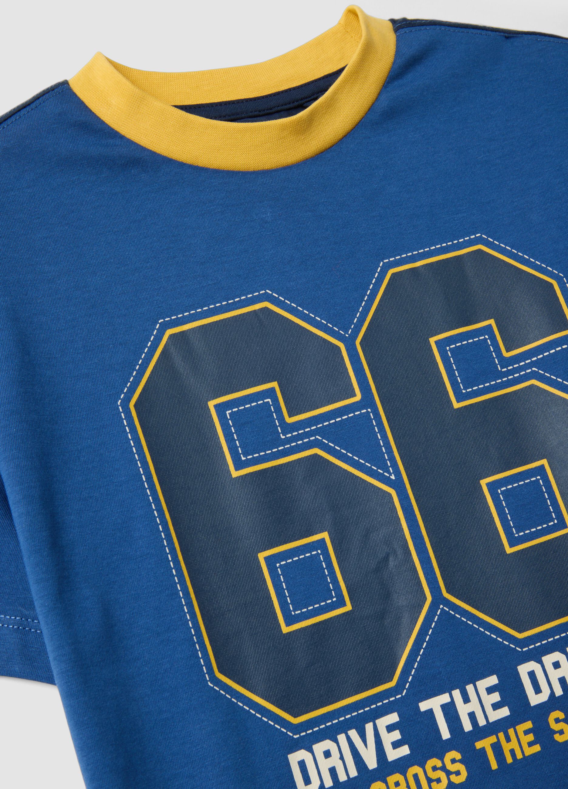 Blue and beige pure cotton set with T-shirt and shorts