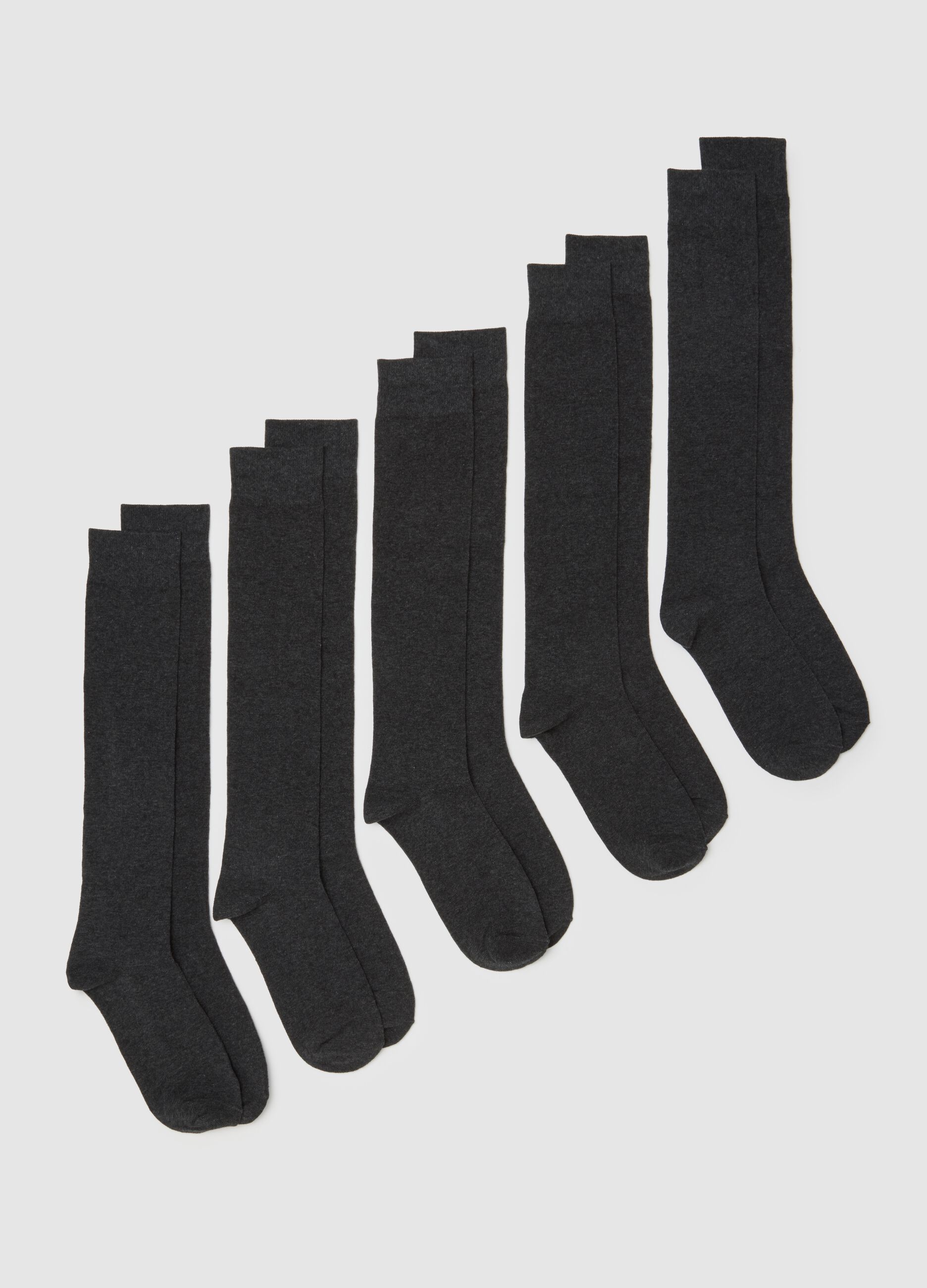 Grey Elasticated Cotton Long Socks Multipack Set