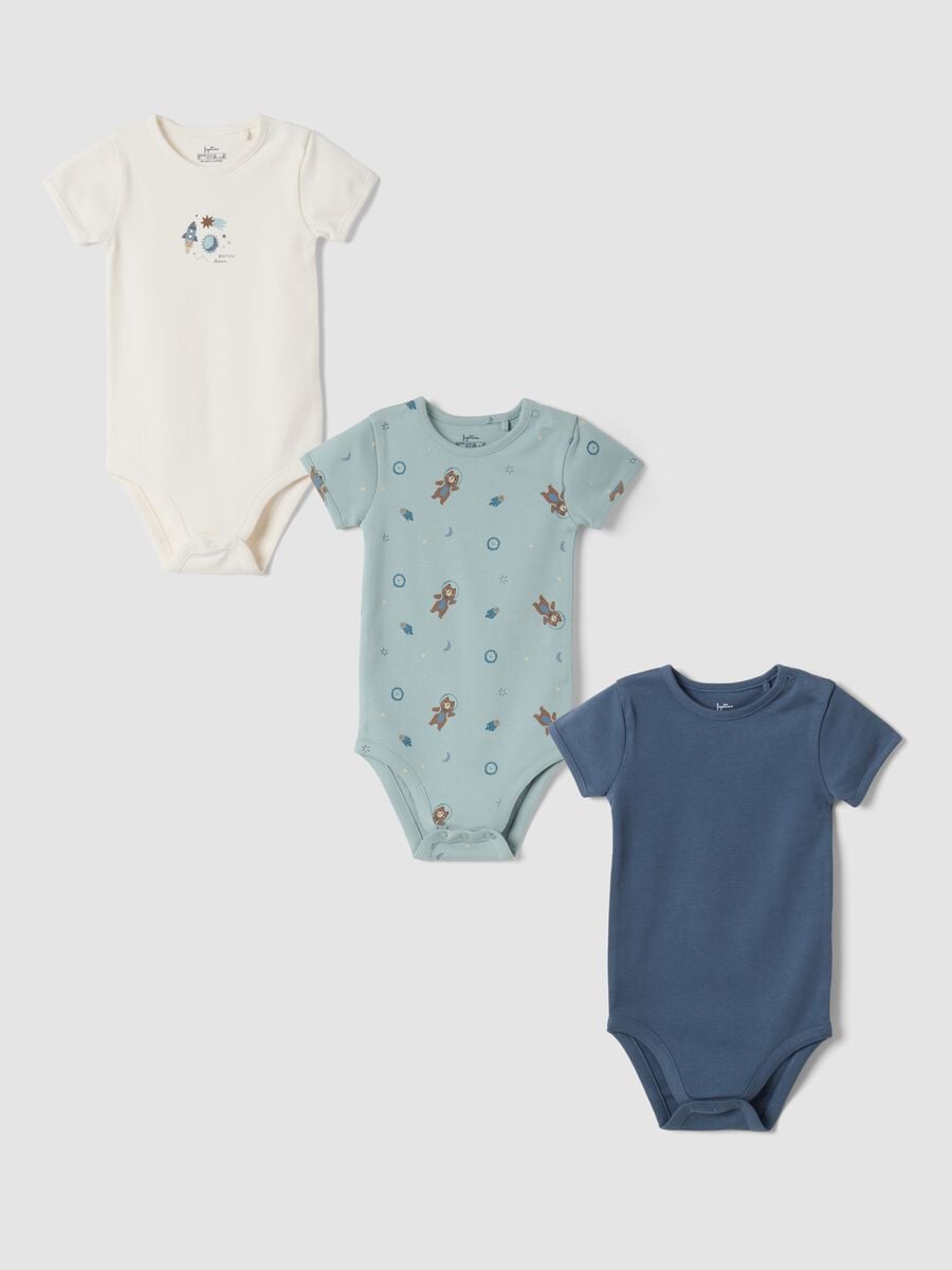 3-pack organic cotton baby bodysuits in aqua blue, navy and ivory, crew neck_0