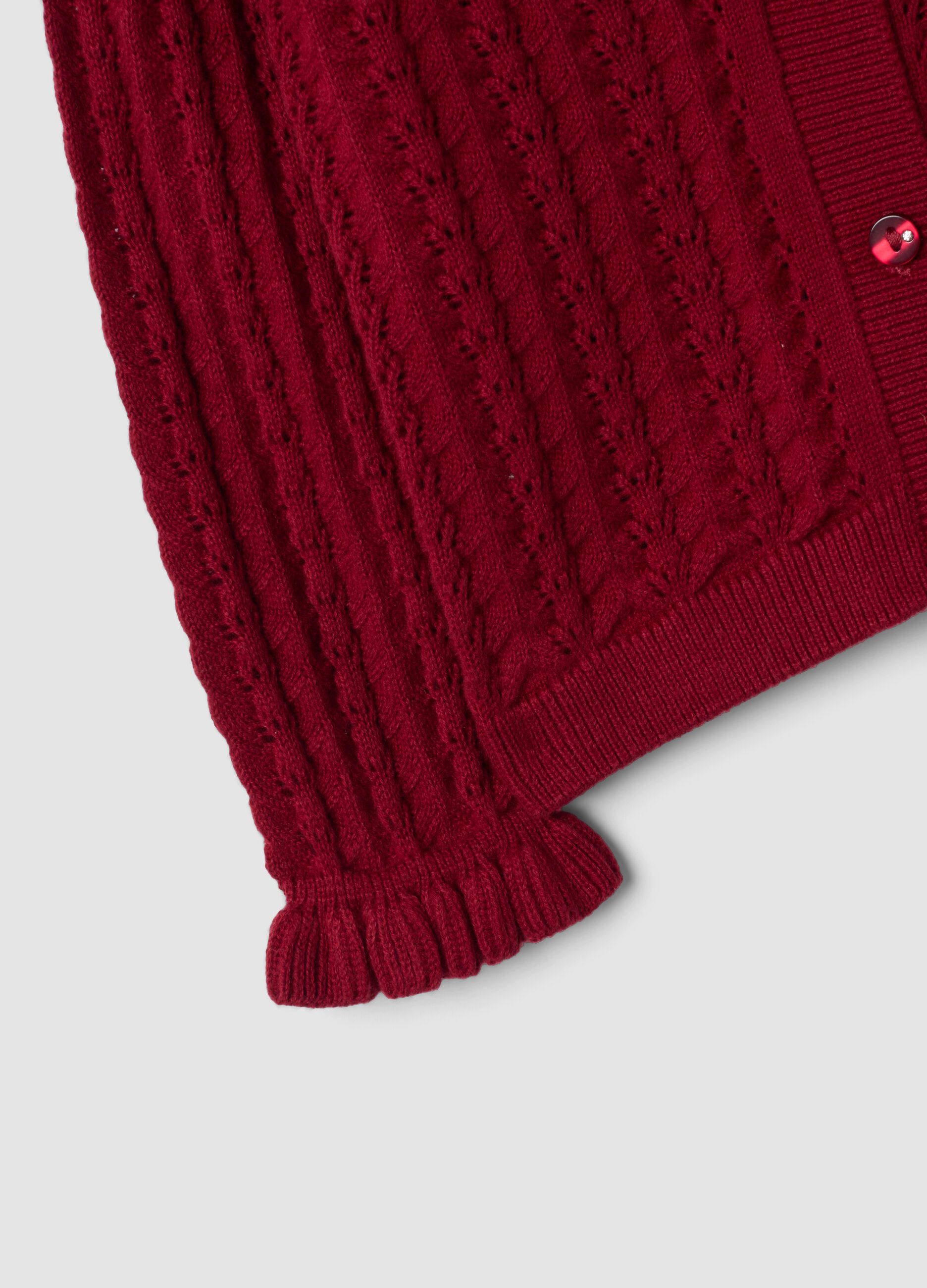 Red pure cotton openwork knit cardigan for baby girl