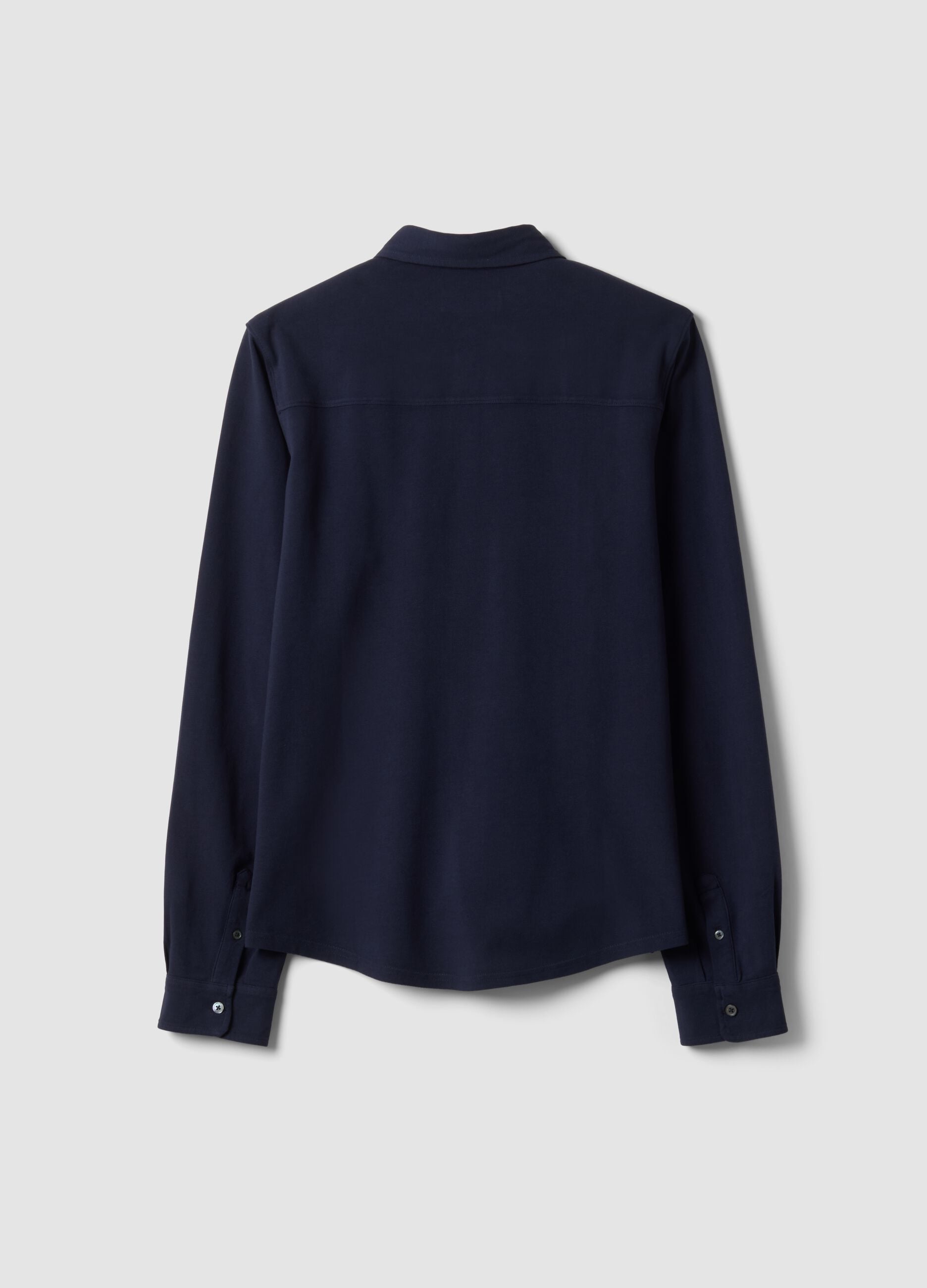 Blue long-sleeve pure cotton piqu&eacute; polo shirt, regular fit
