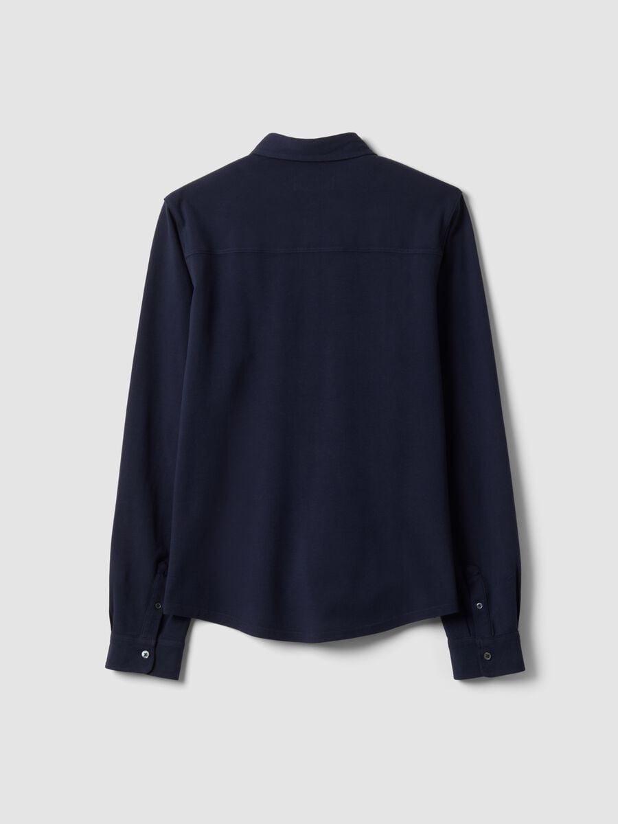 Polo piquet blu in puro cotone a maniche lunghe regular fit_2
